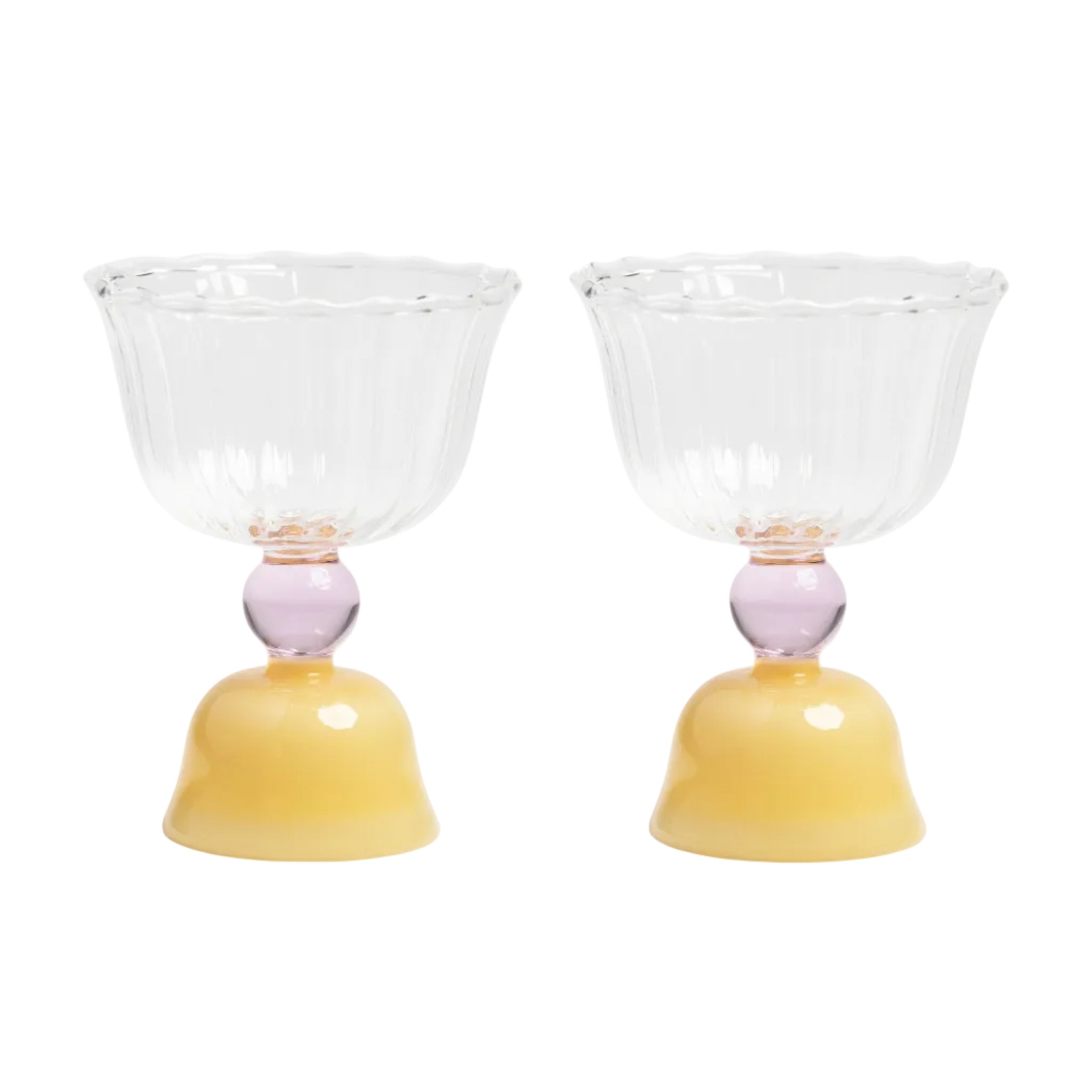 Set of Glass Tulip Glasses Yellow with Pink