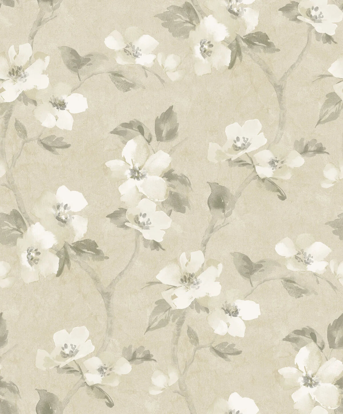 Tapete mit floralem Blumenmuster HELEN’S FLOWER gedämpftes Gelb mit Weiß