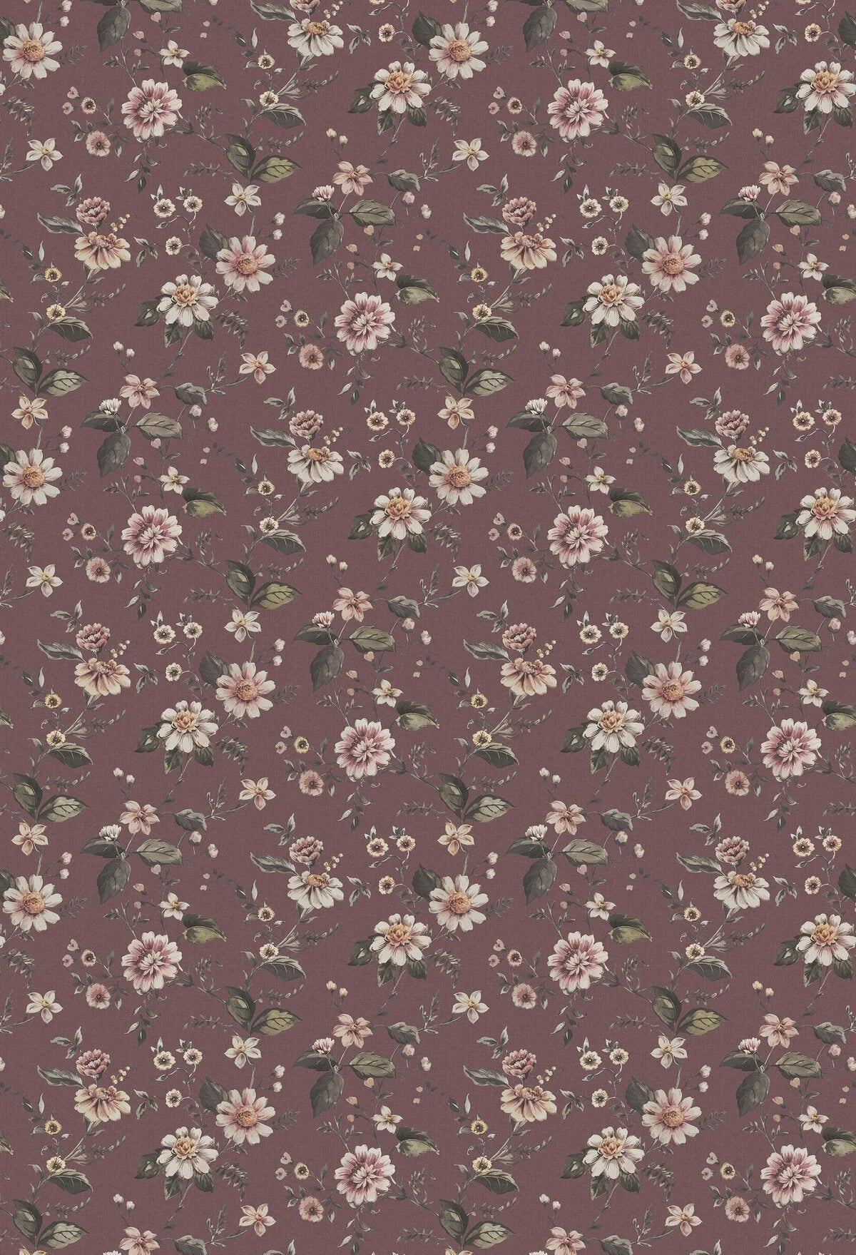 Strukturelles Wandbild mit floralem Blumenmuster MARION’S bordeaux mit Weiß