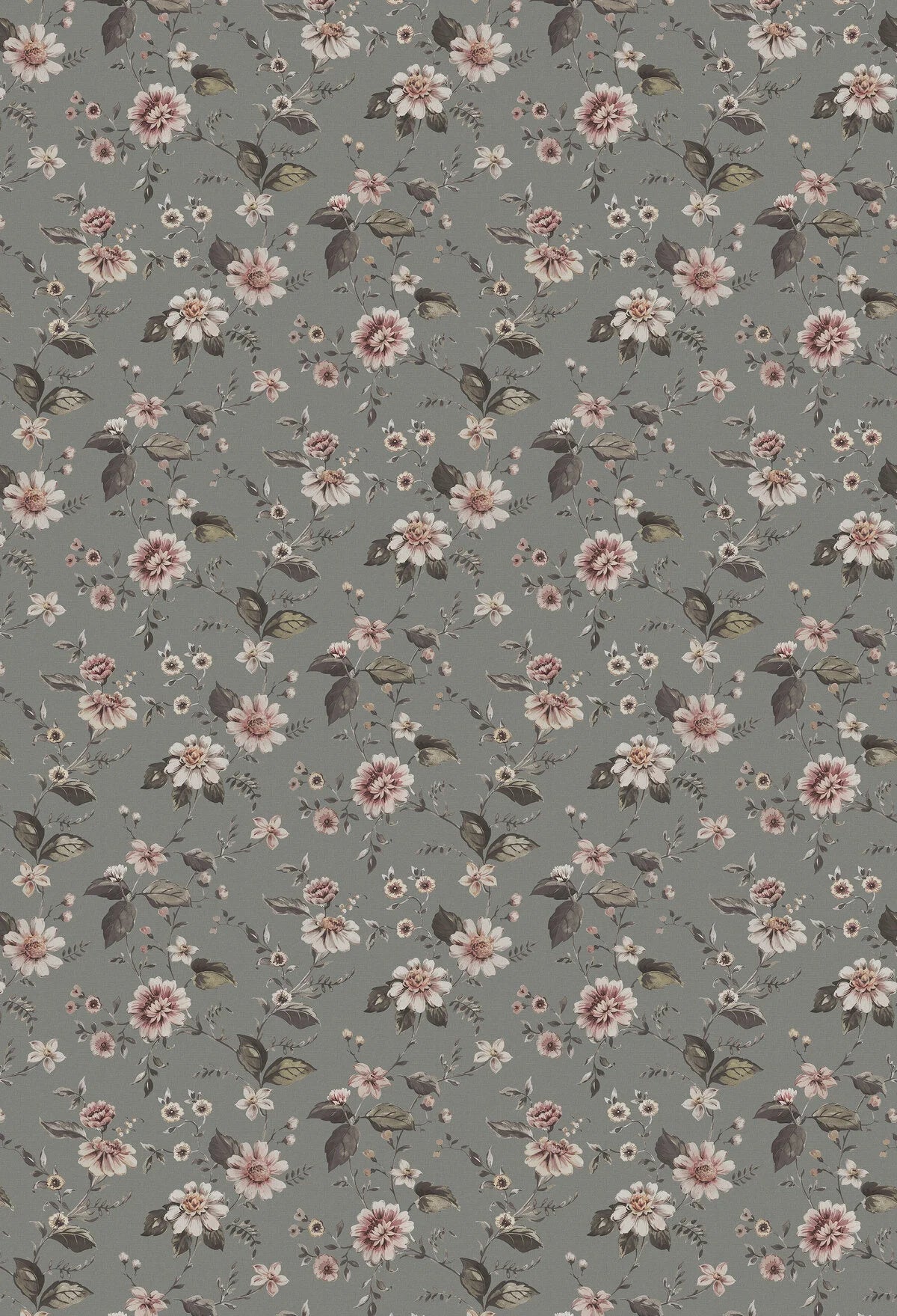 Strukturelles Wandbild mit floralem Blumenmuster MARION’S grau mit rosa