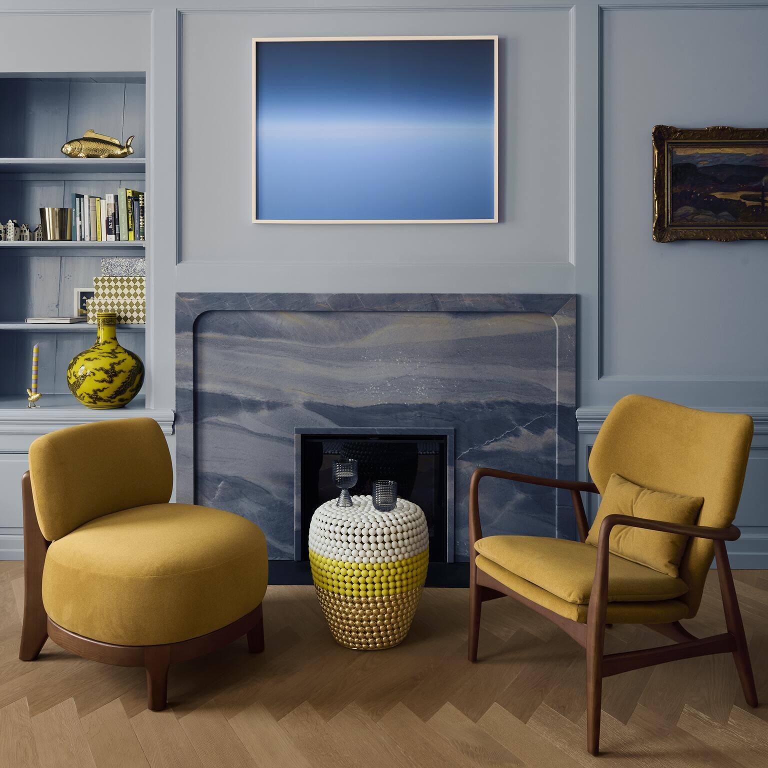 Hocker DOT weiß mit Gelb und Gold