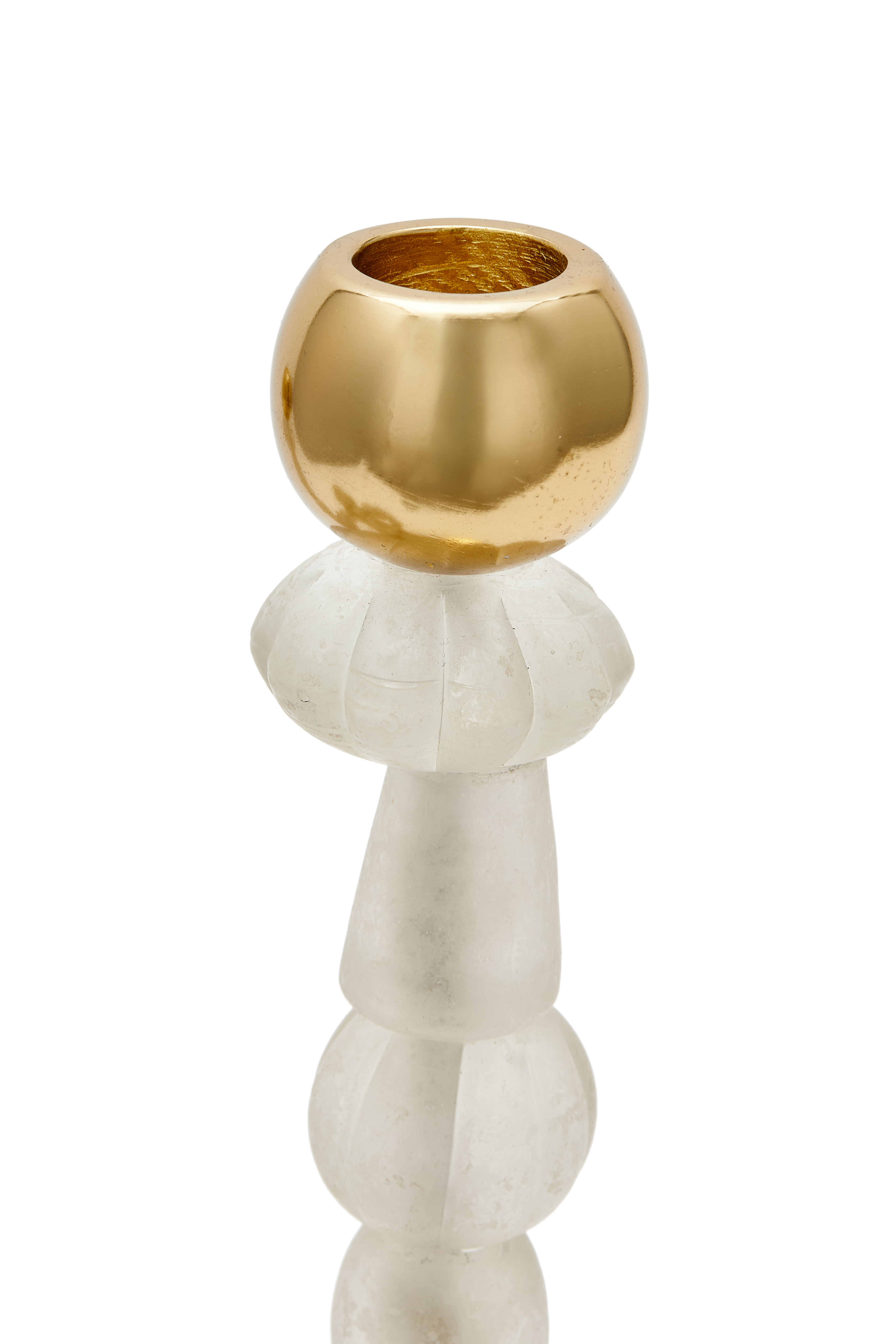 Einzelner Kerzenhalter BEADS weiß mit goldenen Elementen