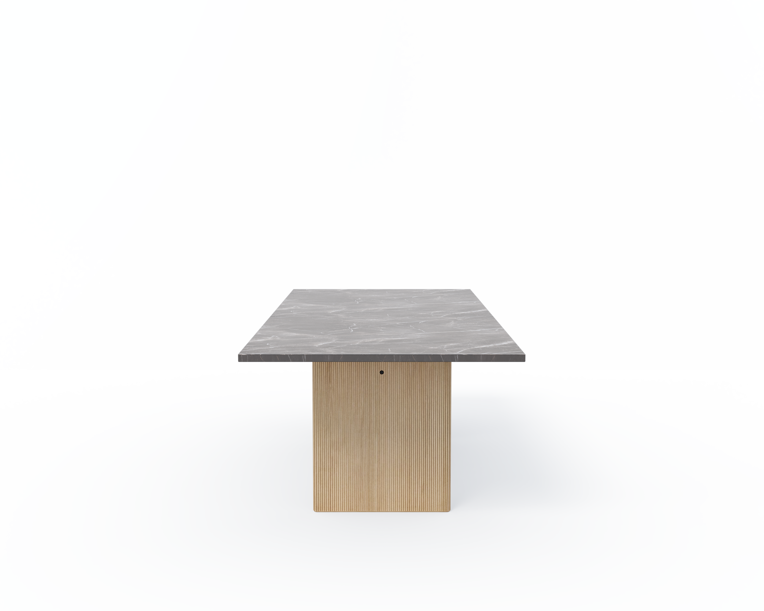 Tisch CABIN mit grauer Marmorplatte und heller Eichenbasis