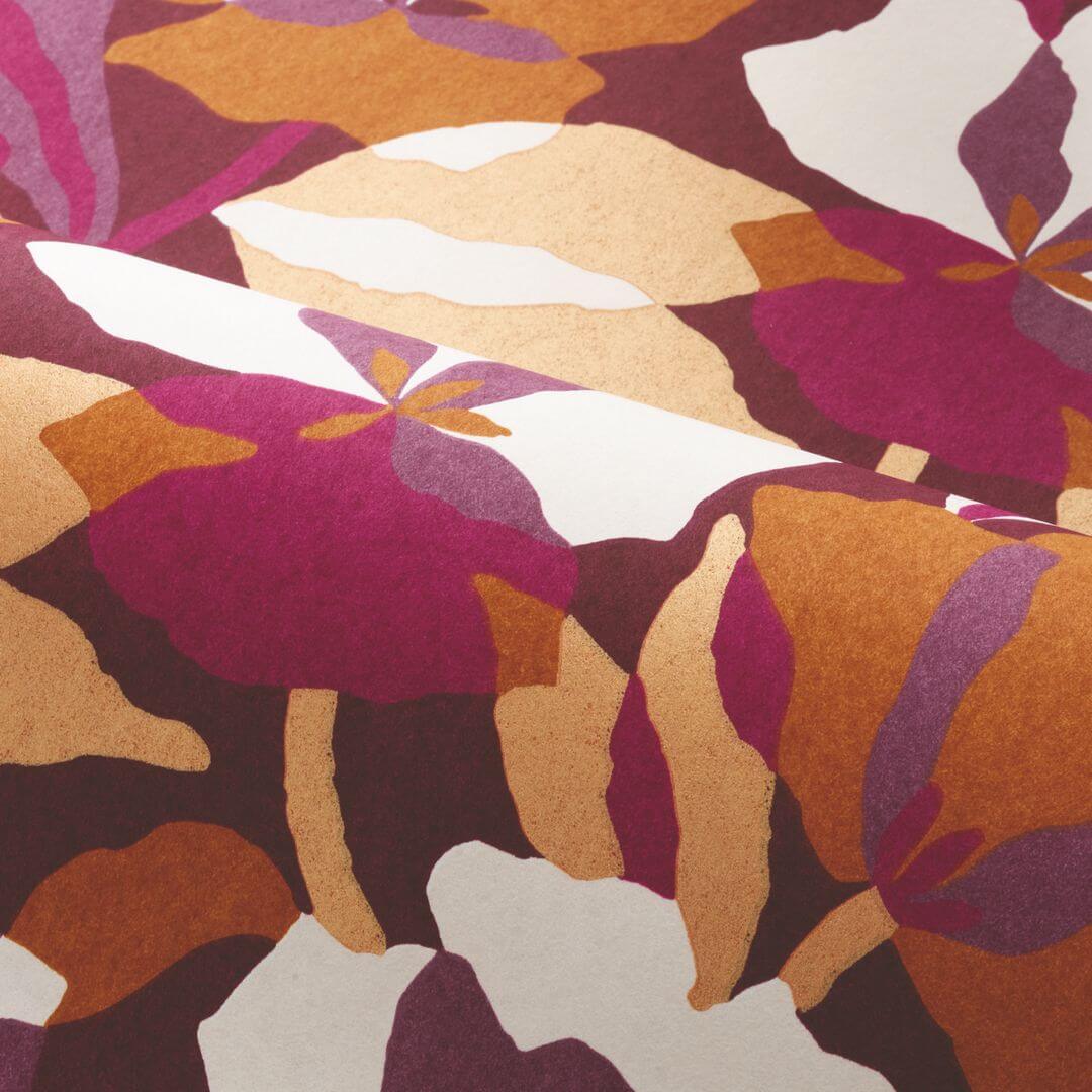 Tapete mit Pflanzenmotiv AMARYLLIS - POURPRE/AMBRE purpurrot mit Beige