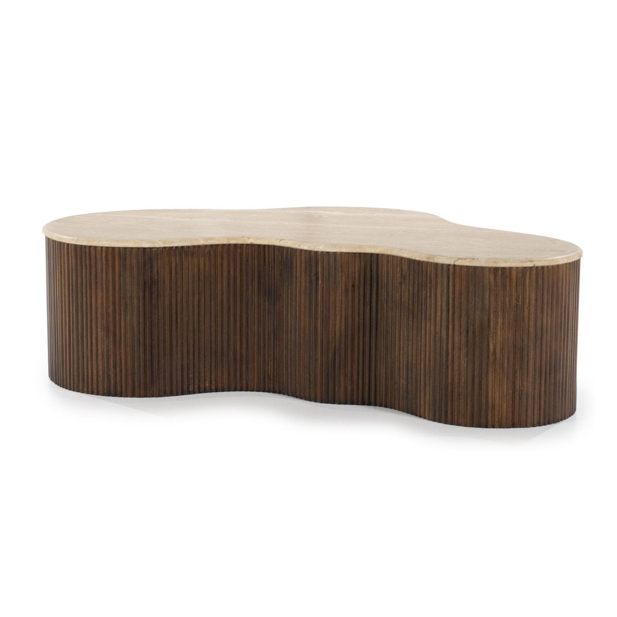 Couchtisch MARI aus Mangoholz mit Tischplatte aus Travertin