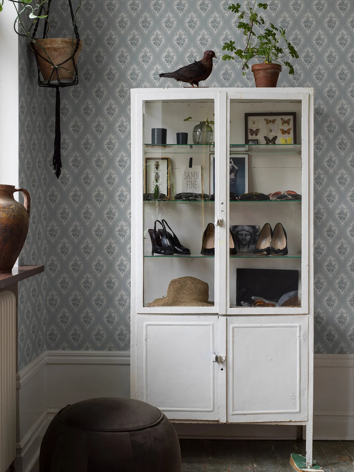 Tapete mit pflanzlichem Medaillonmuster ETERNAL FLOWER blau