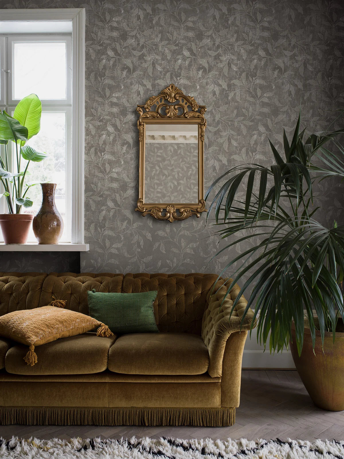 Vlies-Tapete mit pflanzlichem Muster ROSEWOOD NIGHT grau