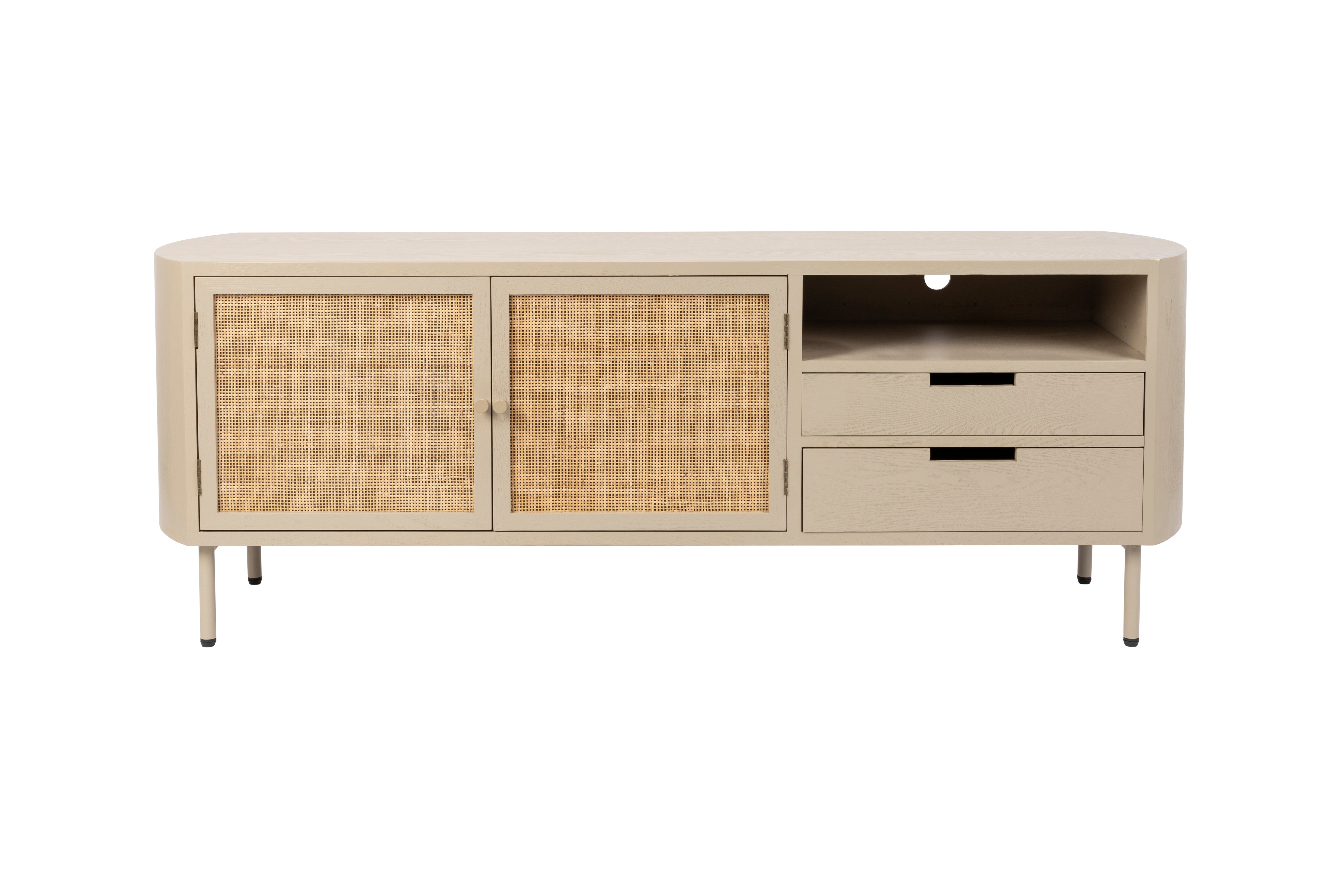 Szafka RTV AMAYA beżowy z rattanem – White Label Living