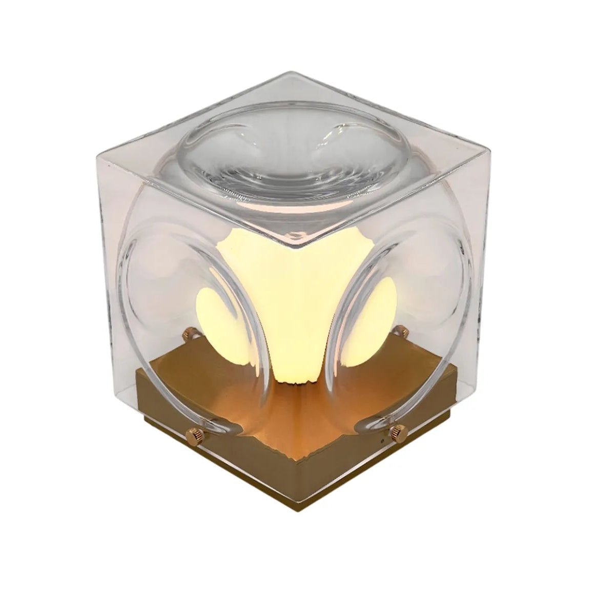 Tragbare Lampe CHANT mit gläsernem Schirm und goldenem Fuß