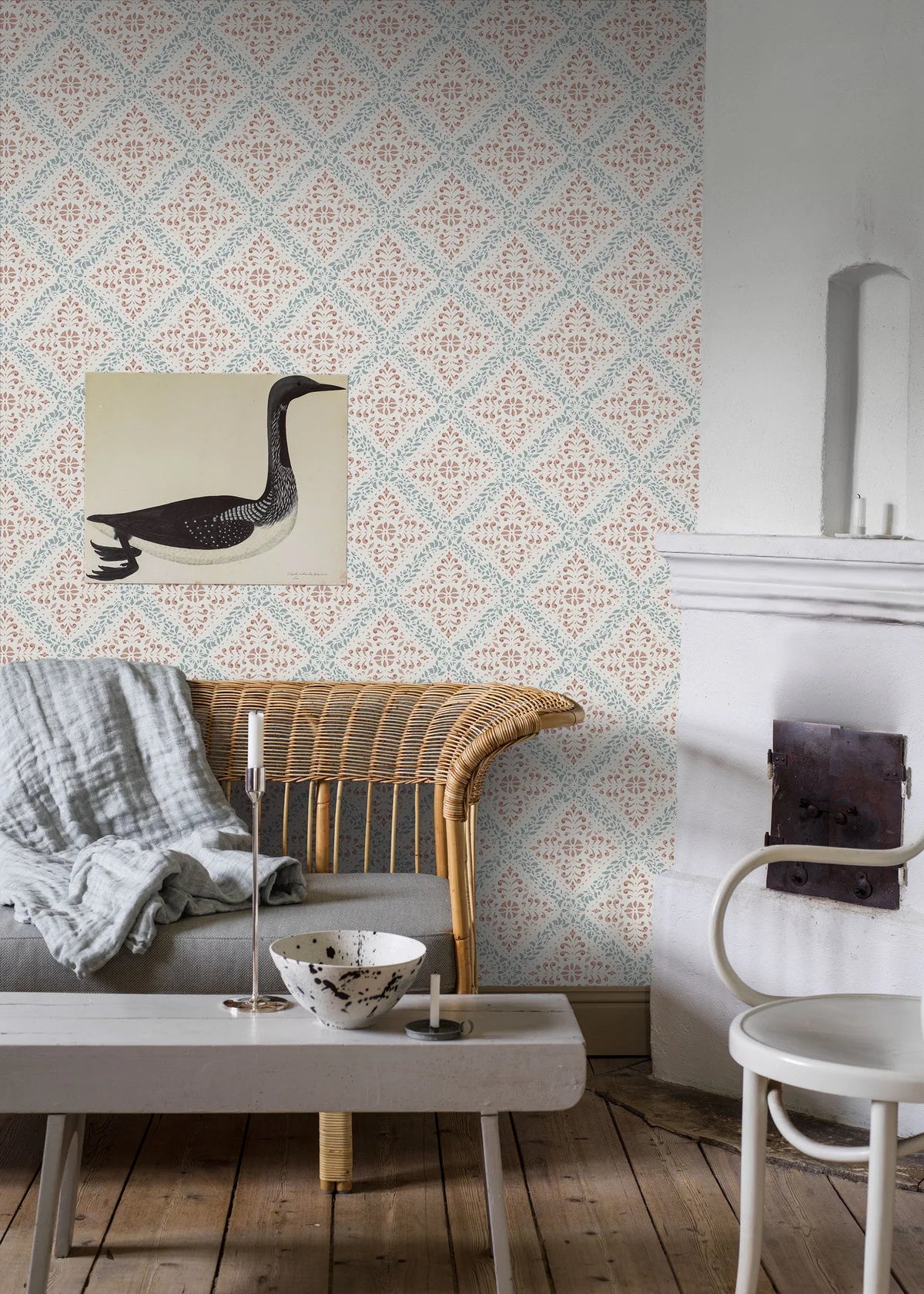 Vlies-Tapete mit abstraktem Muster NYBORG Terrakotta mit Blau