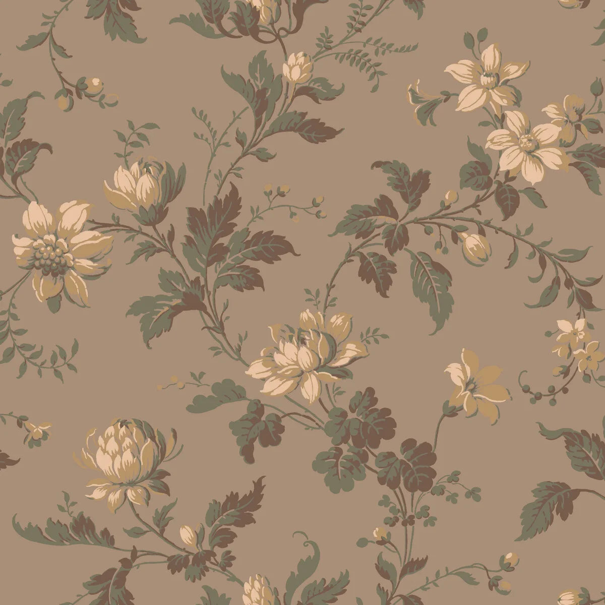 Vlies-Tapete mit pflanzlichem Muster BLOMSLINGA braun mit beige
