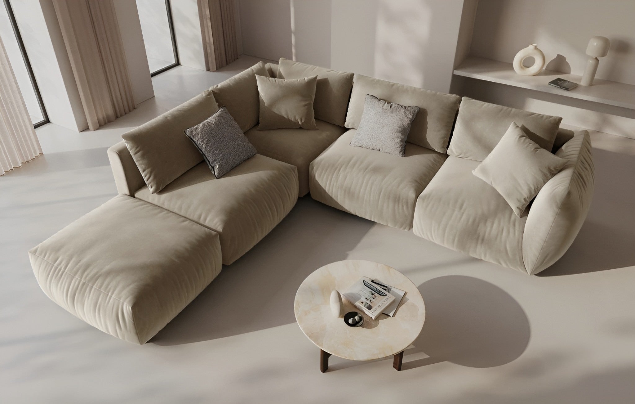 CHRIS Velvet Modular Sofa - Right-Side Element in Sand