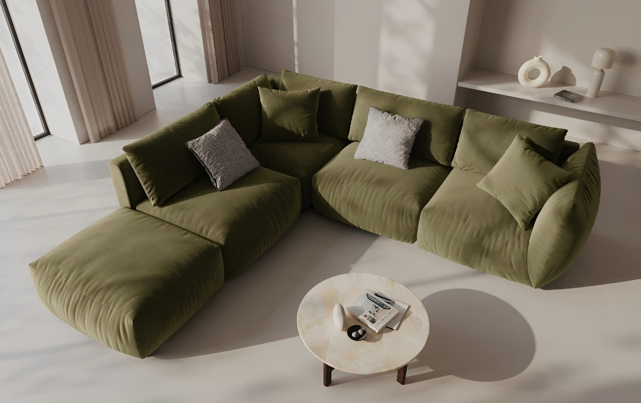 CHRIS Velvet Modular Sofa - Right Element Light Green