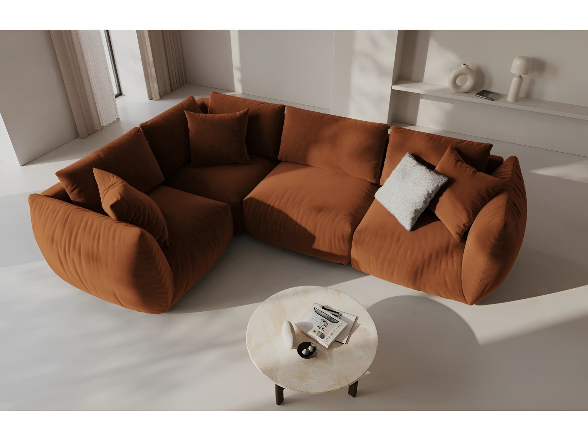 Modulares Samtsofa CHRIS - Eckelement Terrakotta