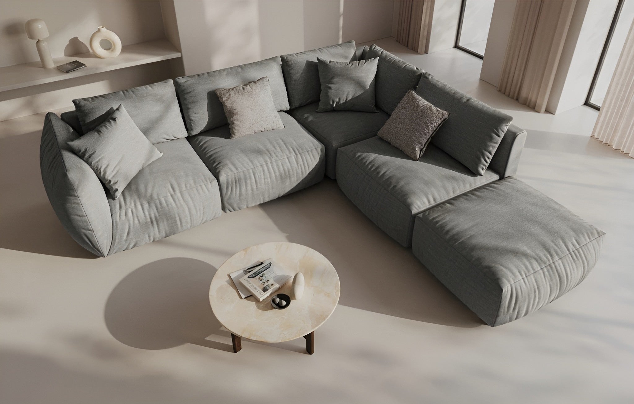 CHRIS Velvet Modular Sofa - Right-Side Element Gray