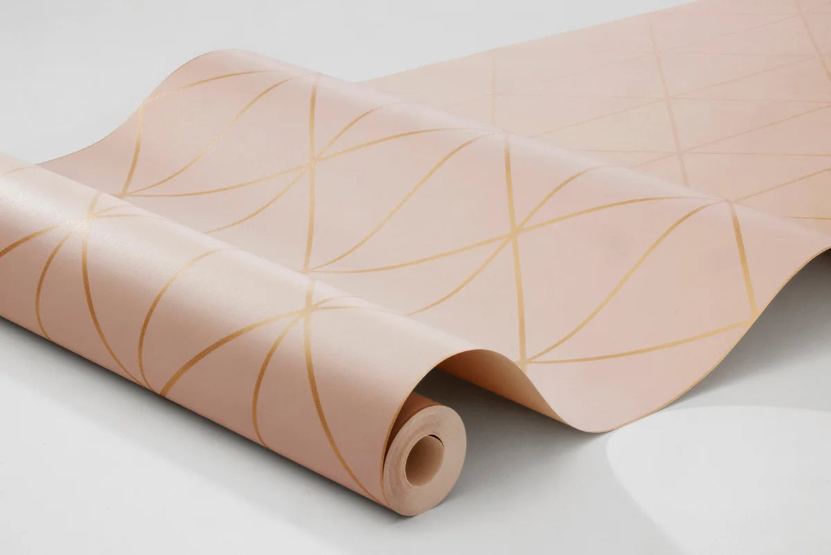 Non-woven paper wallpaper with a geometric DIAMONDS pattern in pink