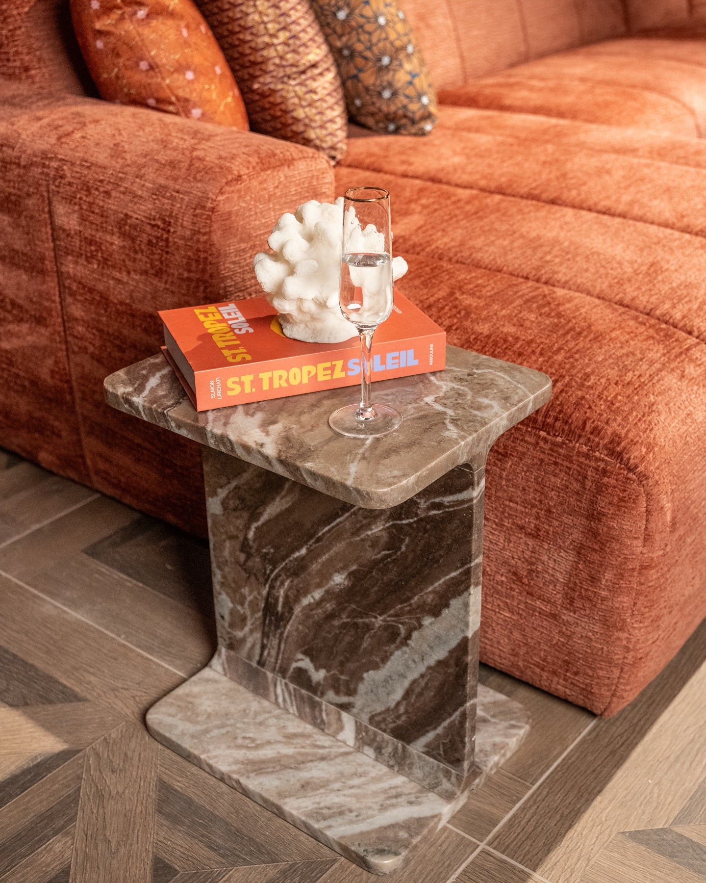 BENSON side table brown marble