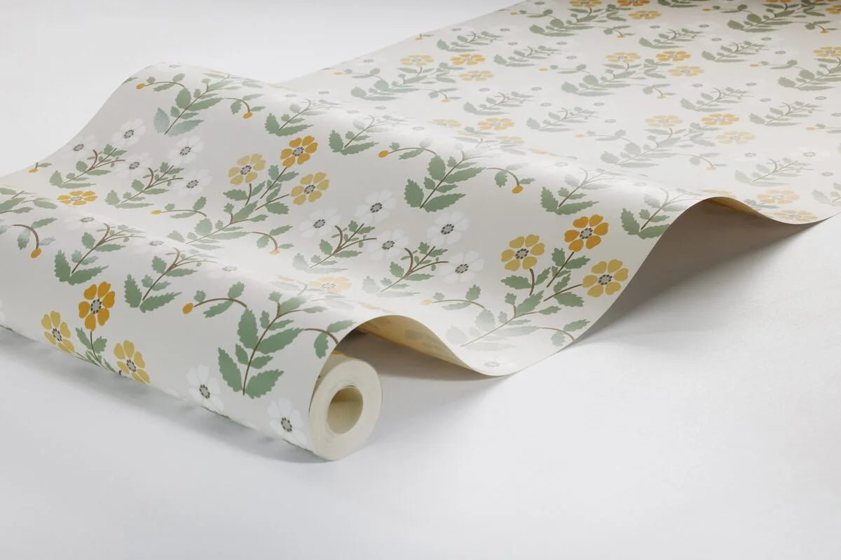 Tapete mit pflanzlichem Blumenmotiv SIPPOR grau-beige mit Gelb