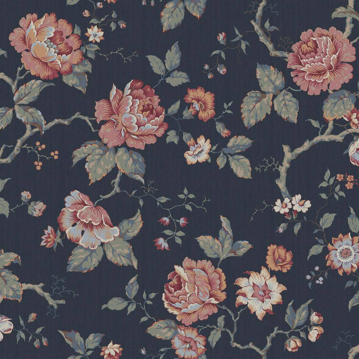 Tapete mit Pflanzenmotiv ROSENTRAD in Granatblau