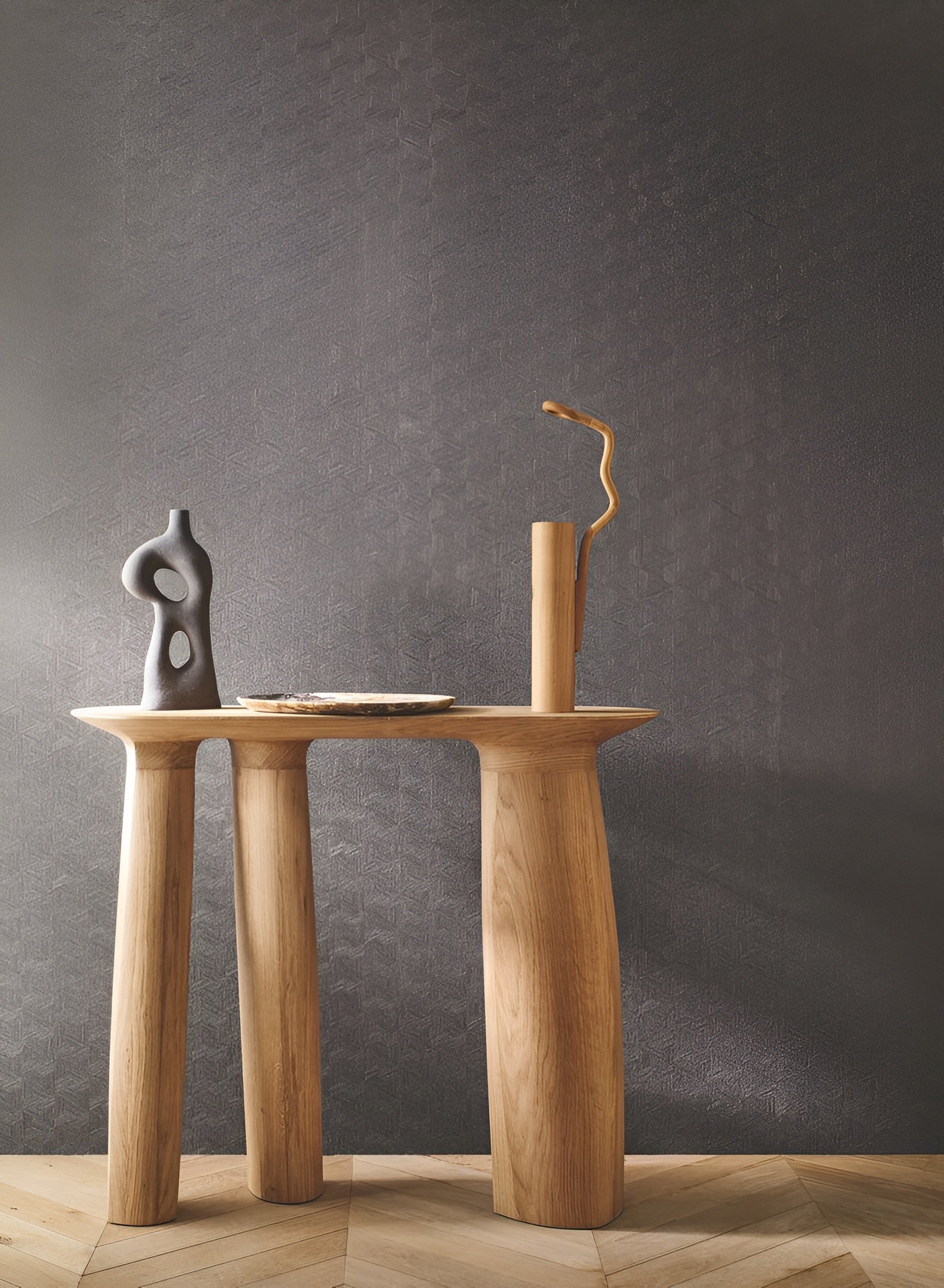 Geometric Structural Wallpaper Inspired by Banana Leaves LINDU - NOIR Black