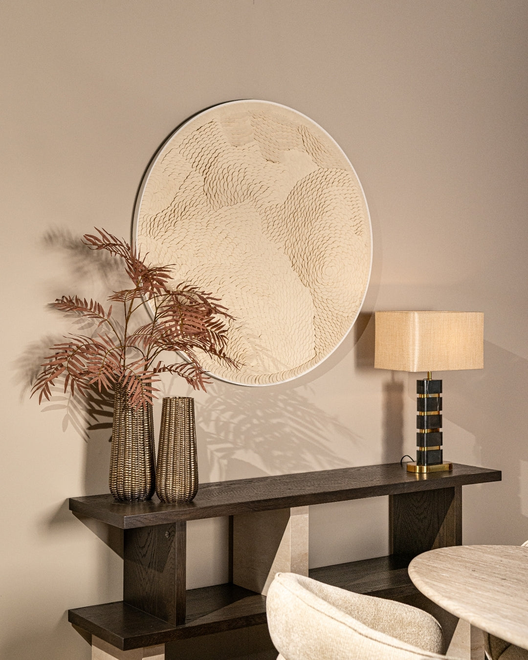 Konsole WALDORF dunkelbraunes Holz und Stein