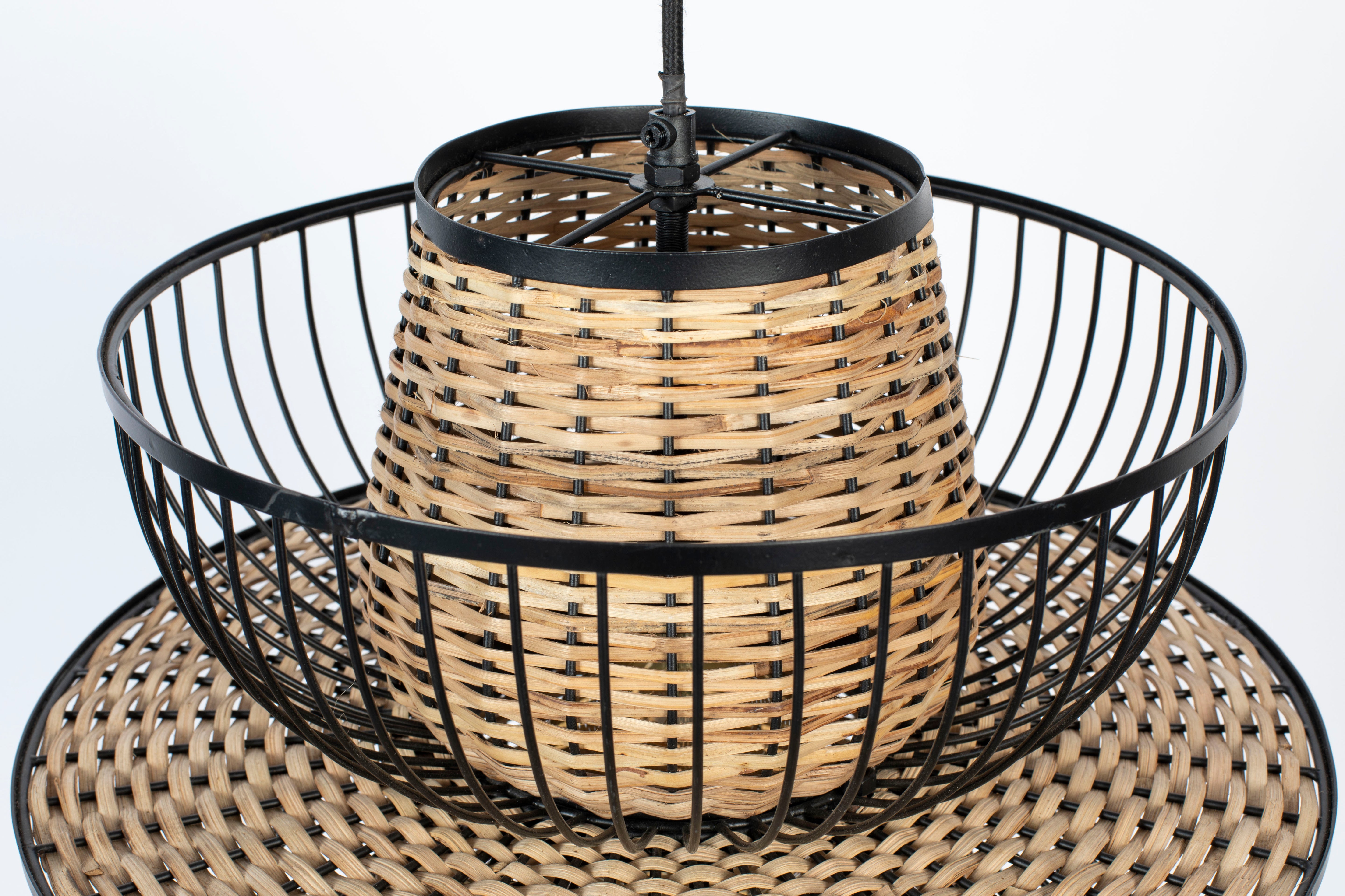 CARMEN Black Pendant Lamp with Natural Finish