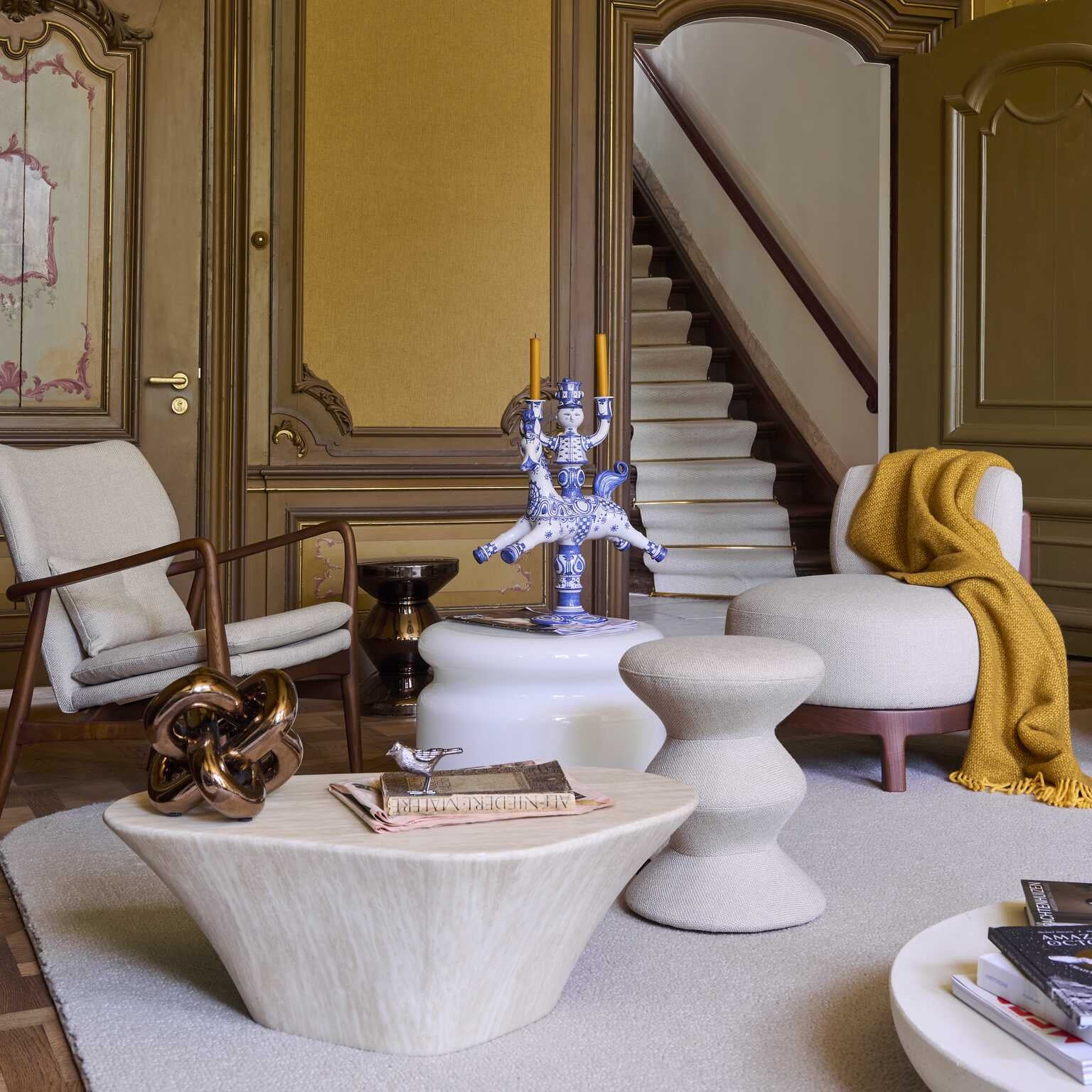 Kaffeetisch OVAL MARBLE LOOK beige