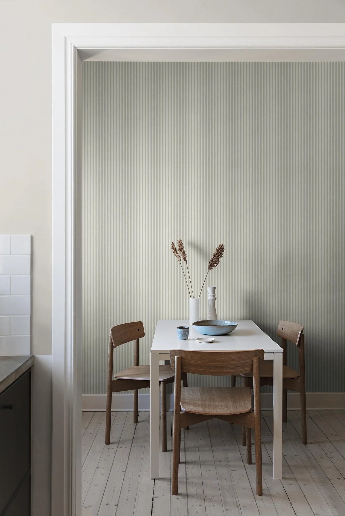 MÖLLE STRIPE Gray and Beige Striped Wallpaper