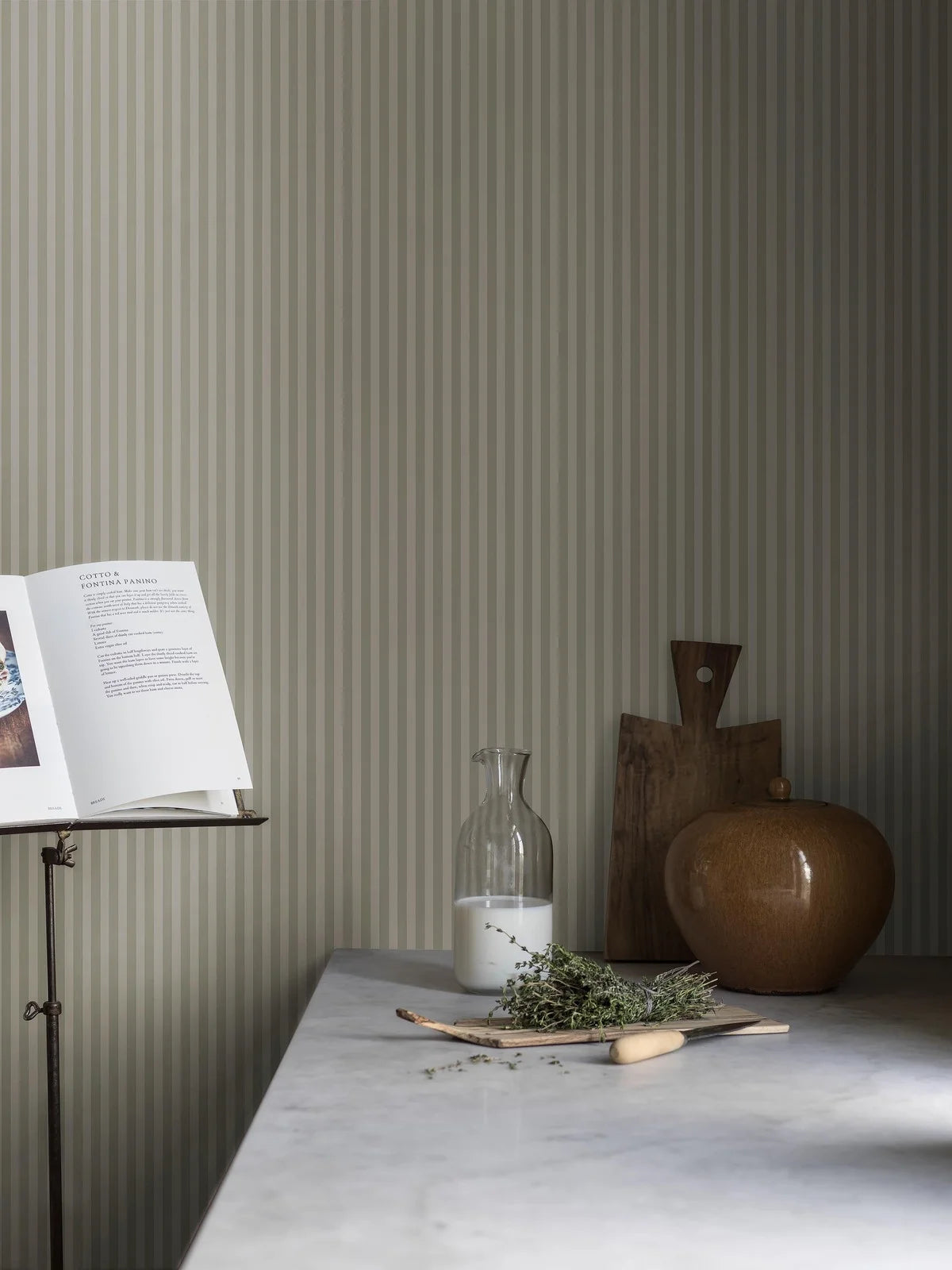 MÖLLE STRIPE Gray and Beige Striped Wallpaper