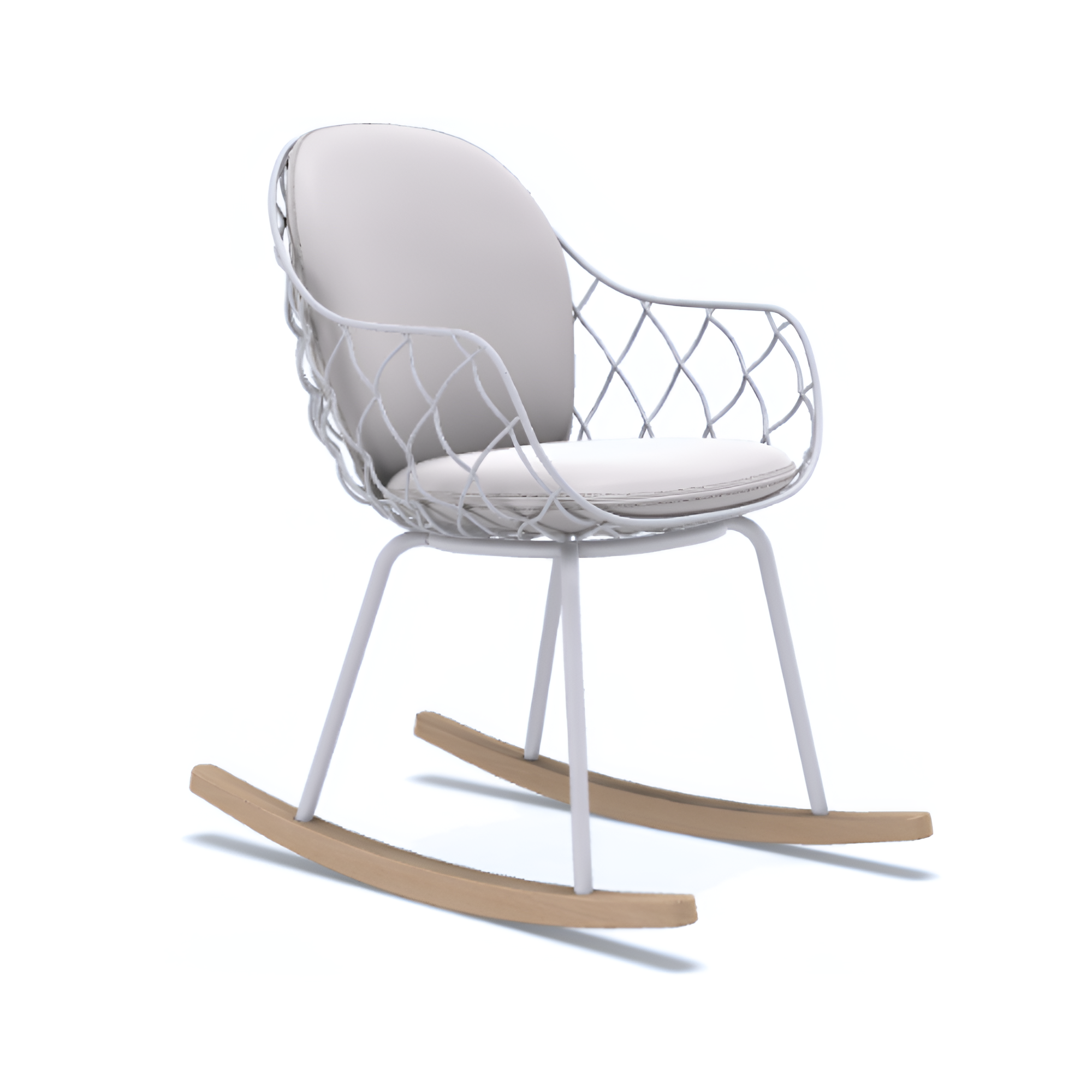 PIÑA rocking chair in white leather with an ash base