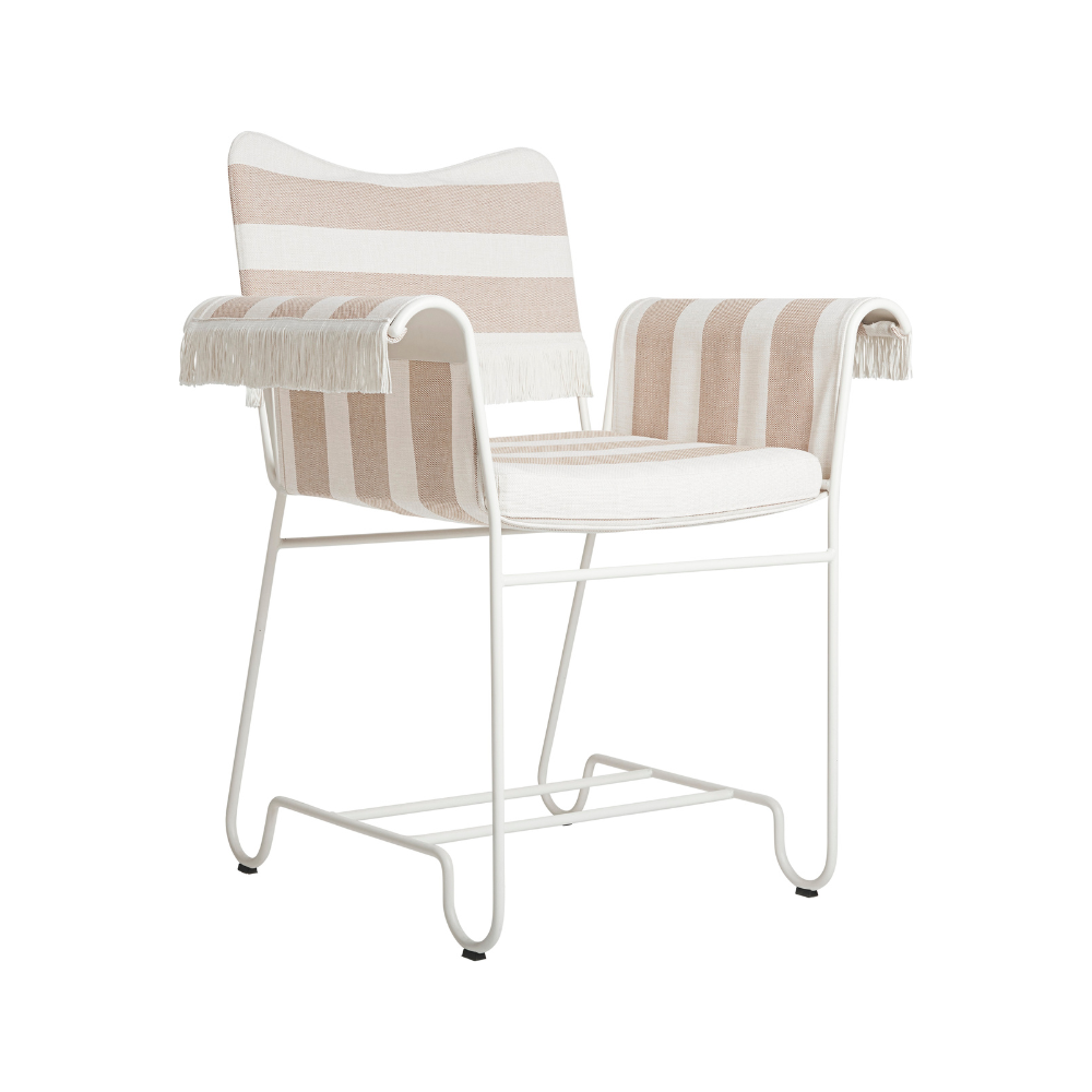 TROPIQUE garden chair in beige and white with a white steel base
