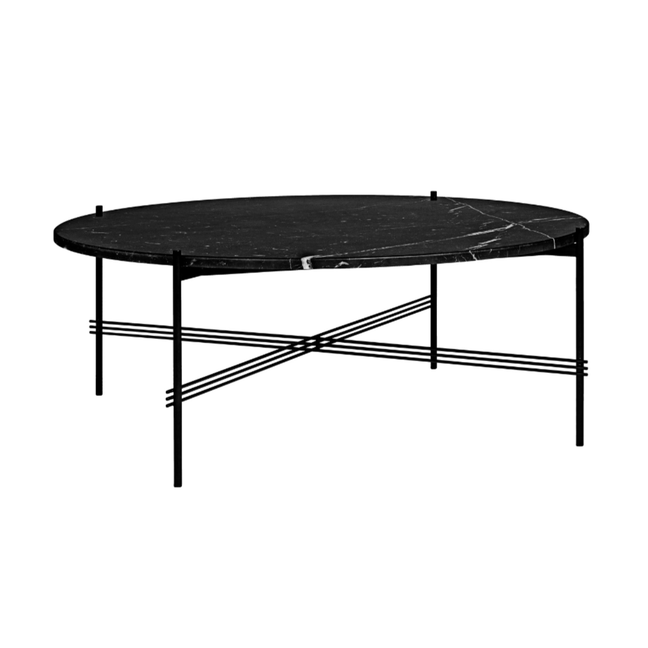 Runder Couchtisch TS aus schwarzem Marmor mit schwarzem Gestell
