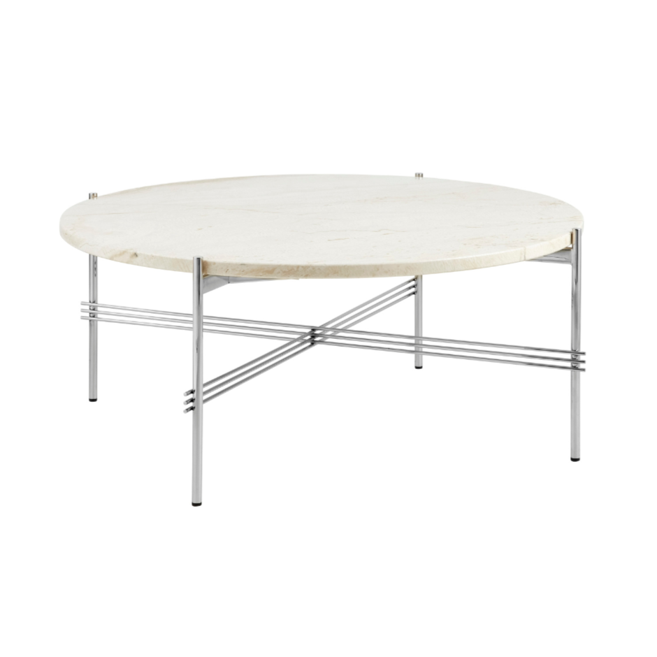 Round coffee table TS cream travertine with chrome base