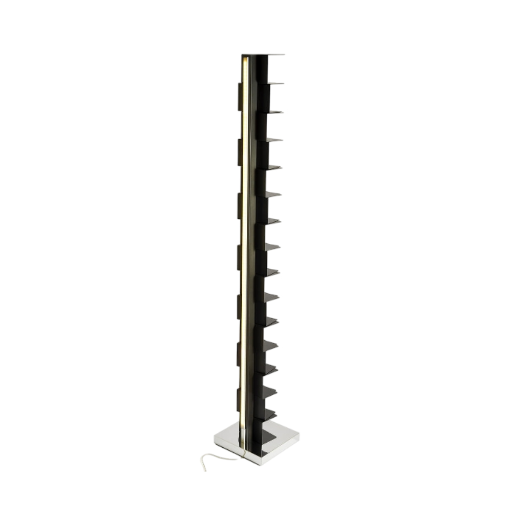 Illuminated shelf PTOLOMEO LUCE black with a steel base