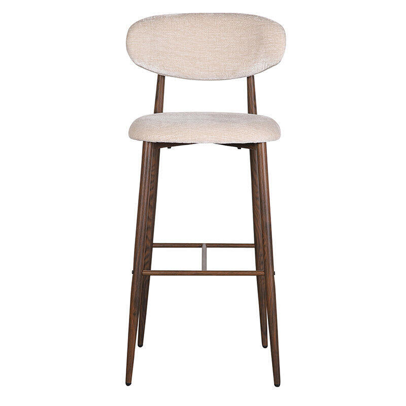 Beige JAPANDI Stool with Dark Wooden Base