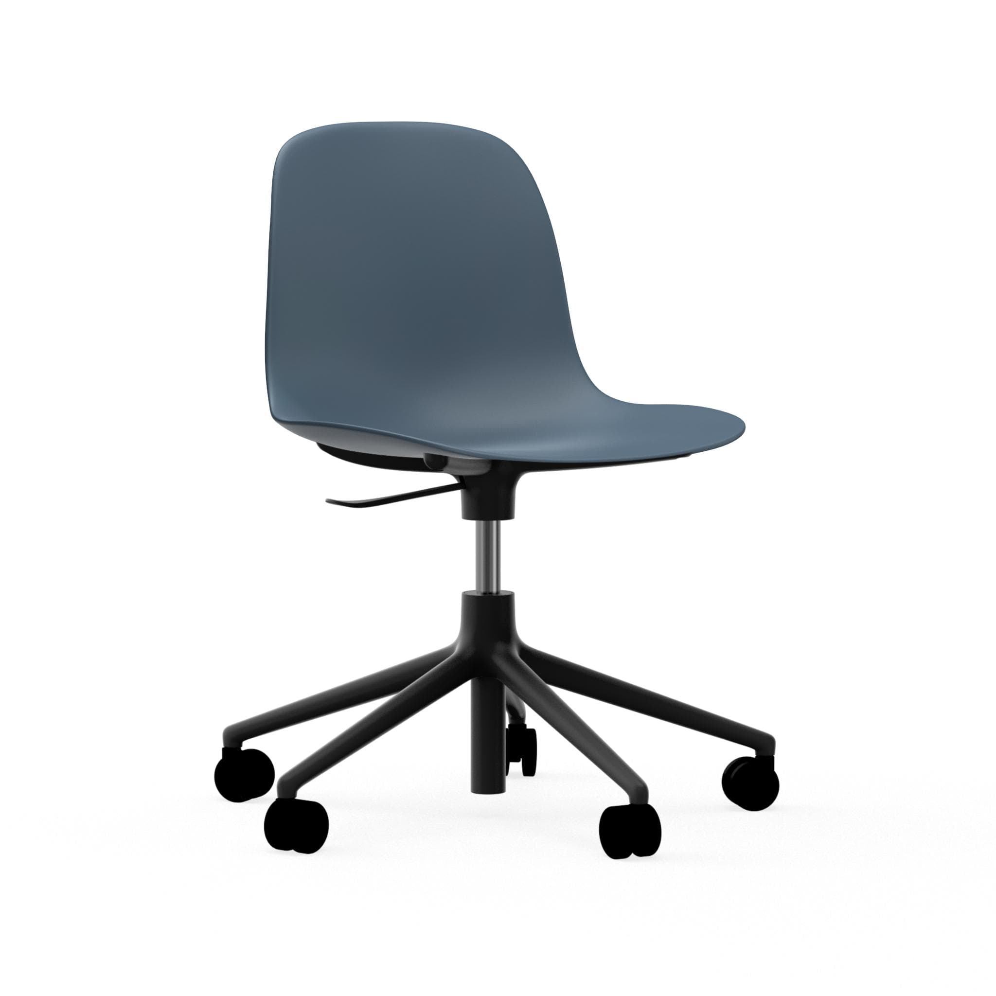 Office chair with adjustable 5W Blue sea forms with a black base on wheels