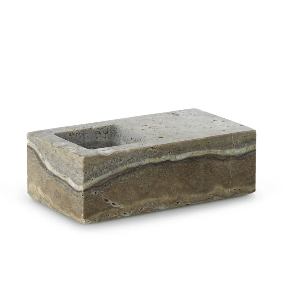 EVEN silver-brown travertine candle holder