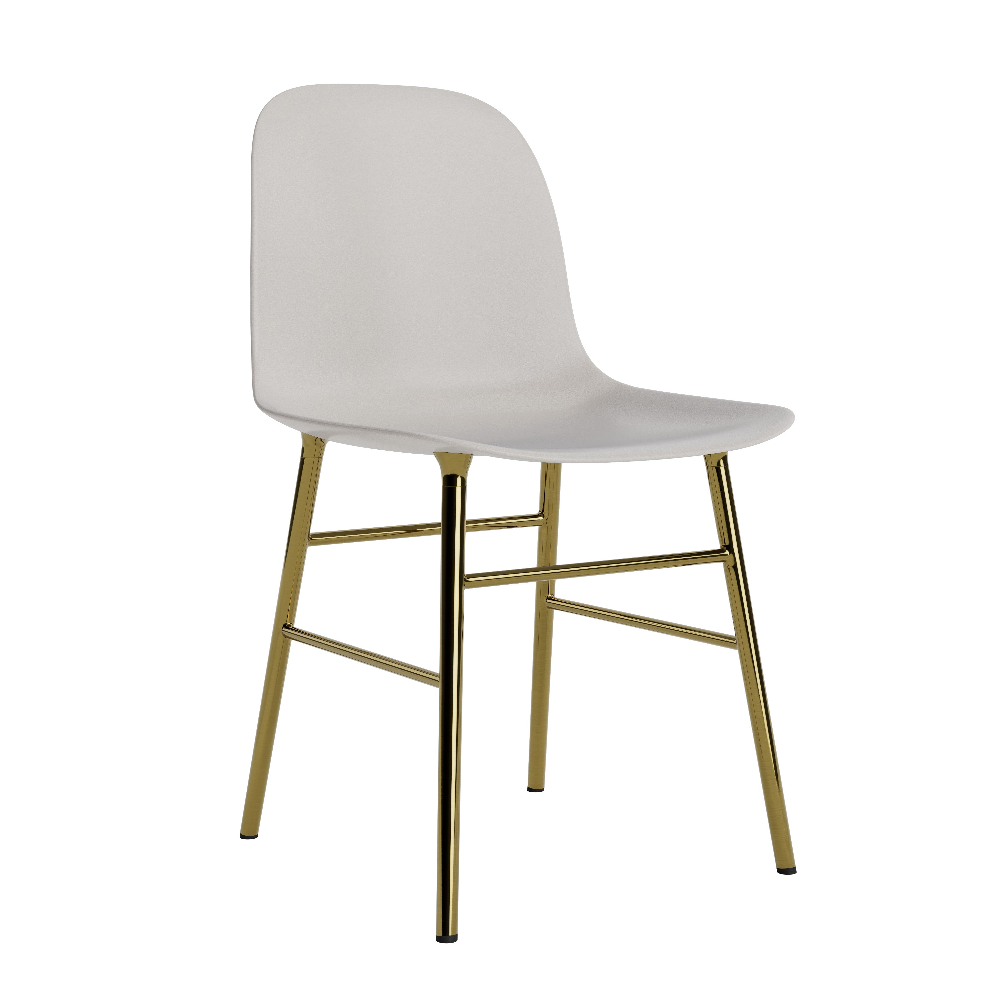 A chair of forms warm gray with a golden base