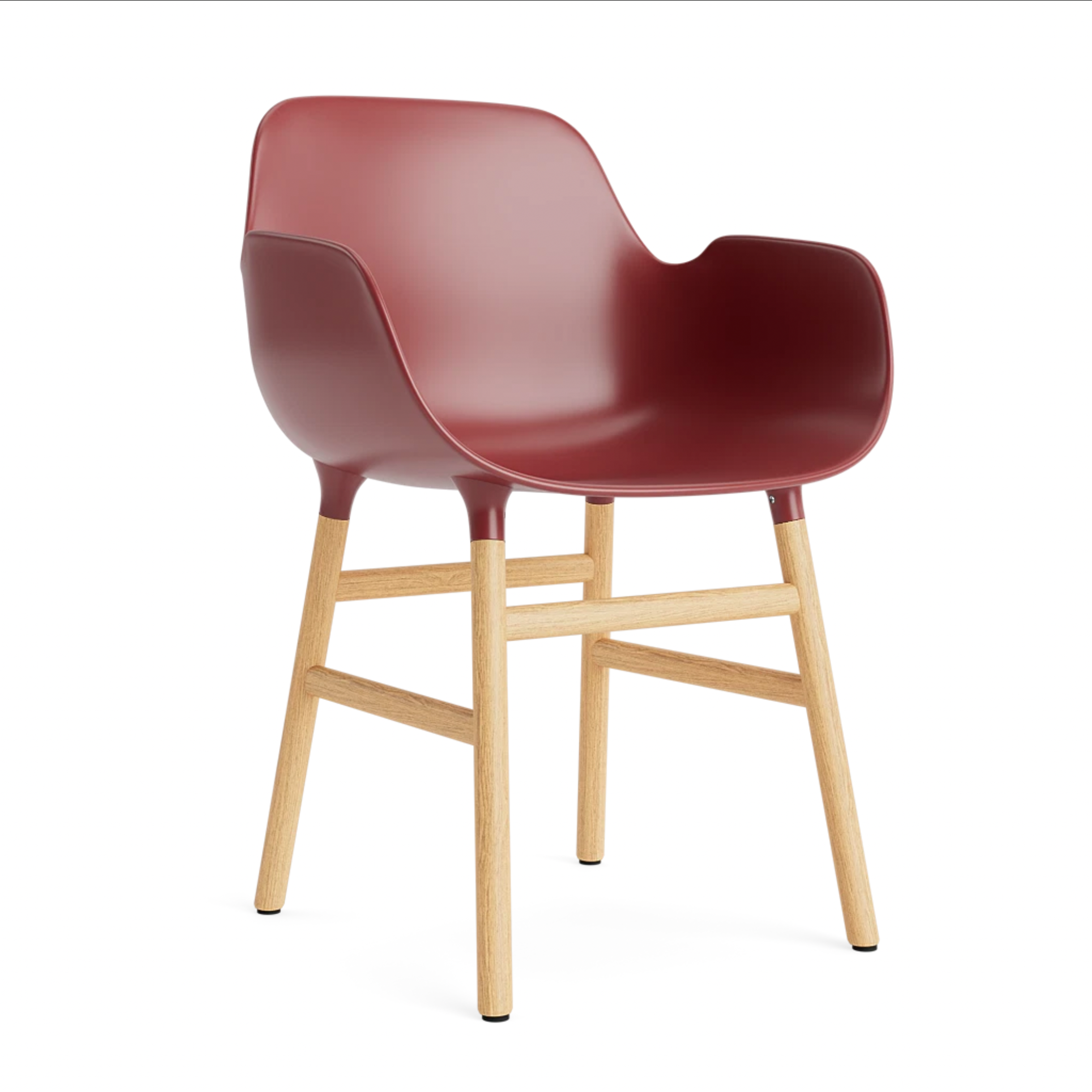 Chair with armrests burgundy with an oak base