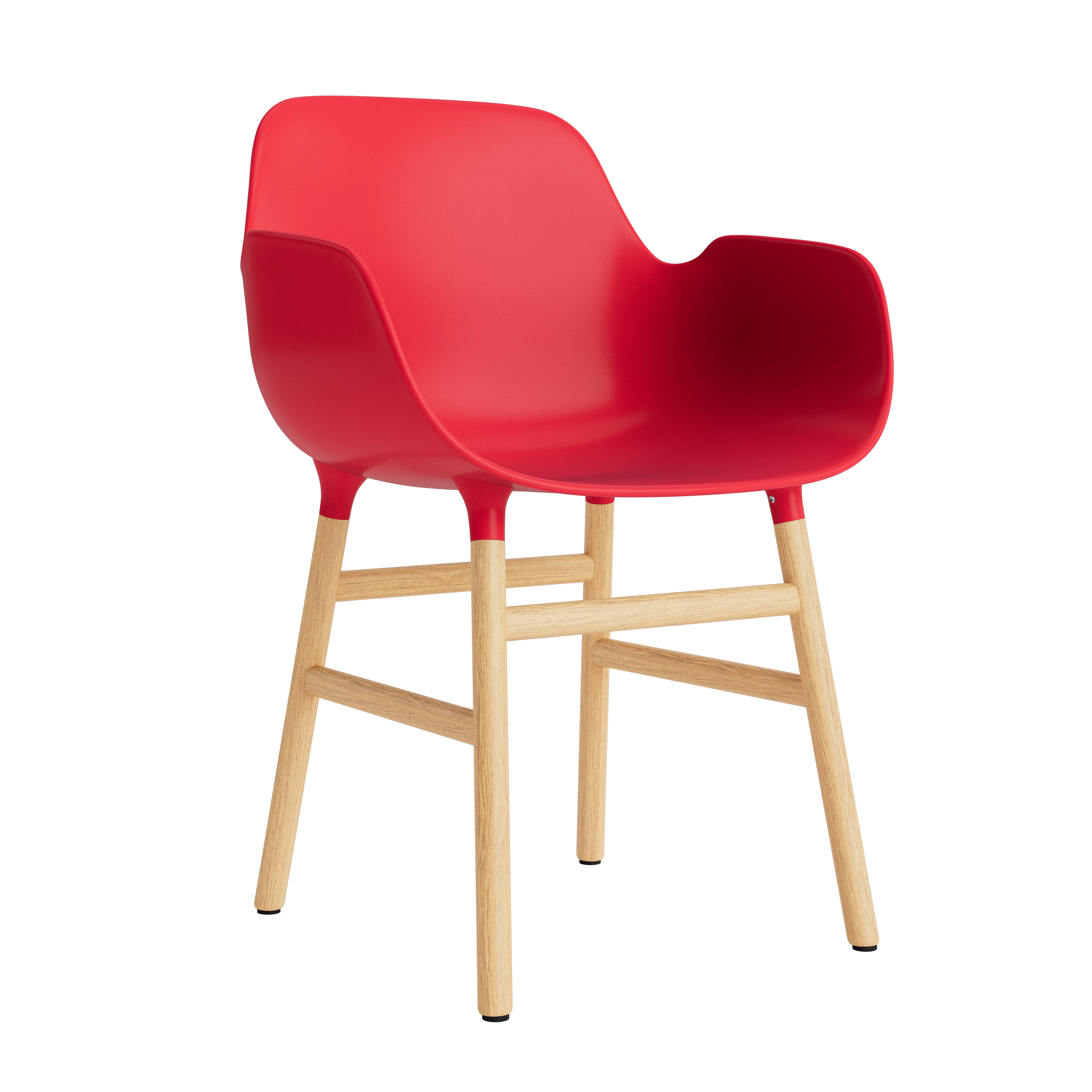 Chair with armrests red forms with an oak base