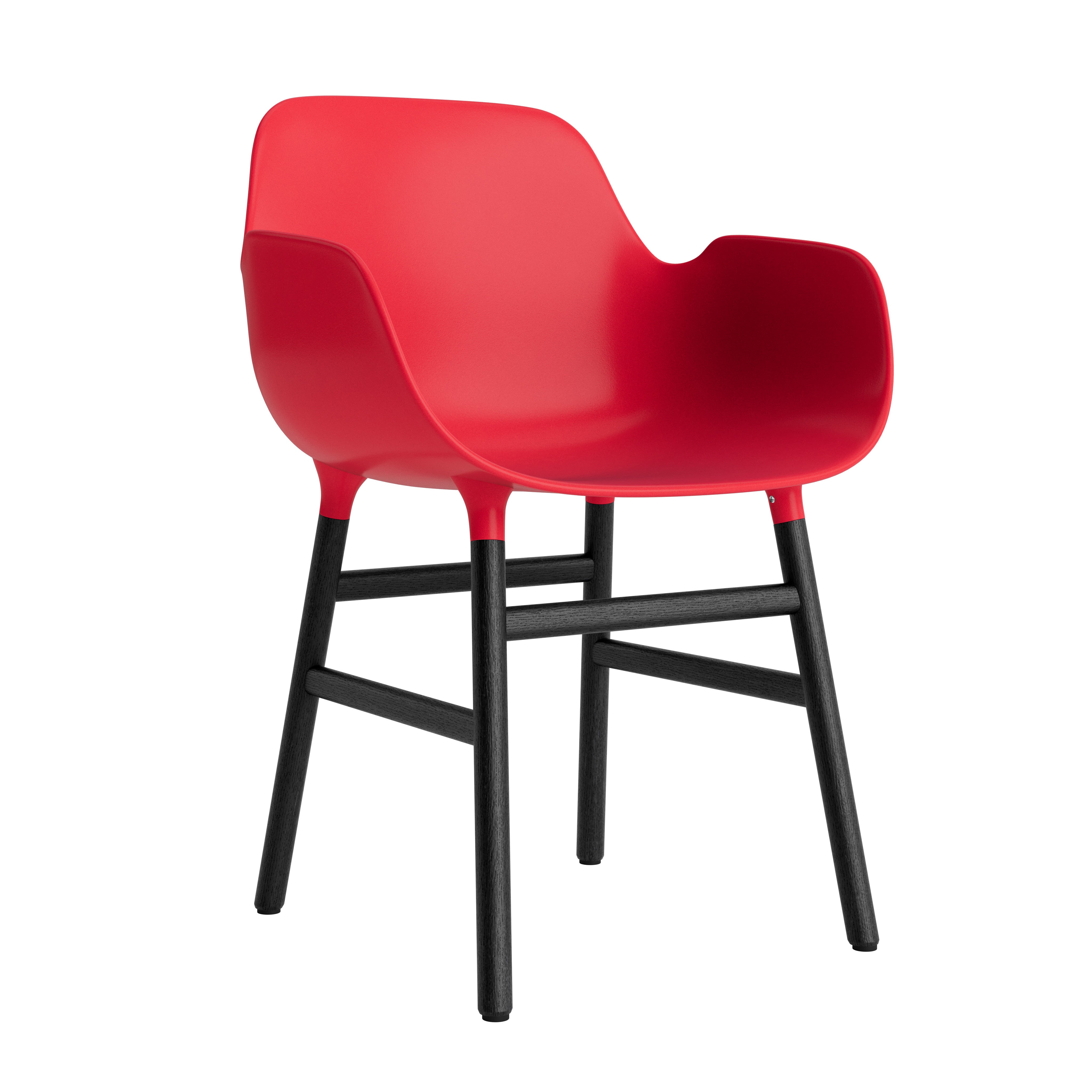 Chair with armrests red forms with a black oak base