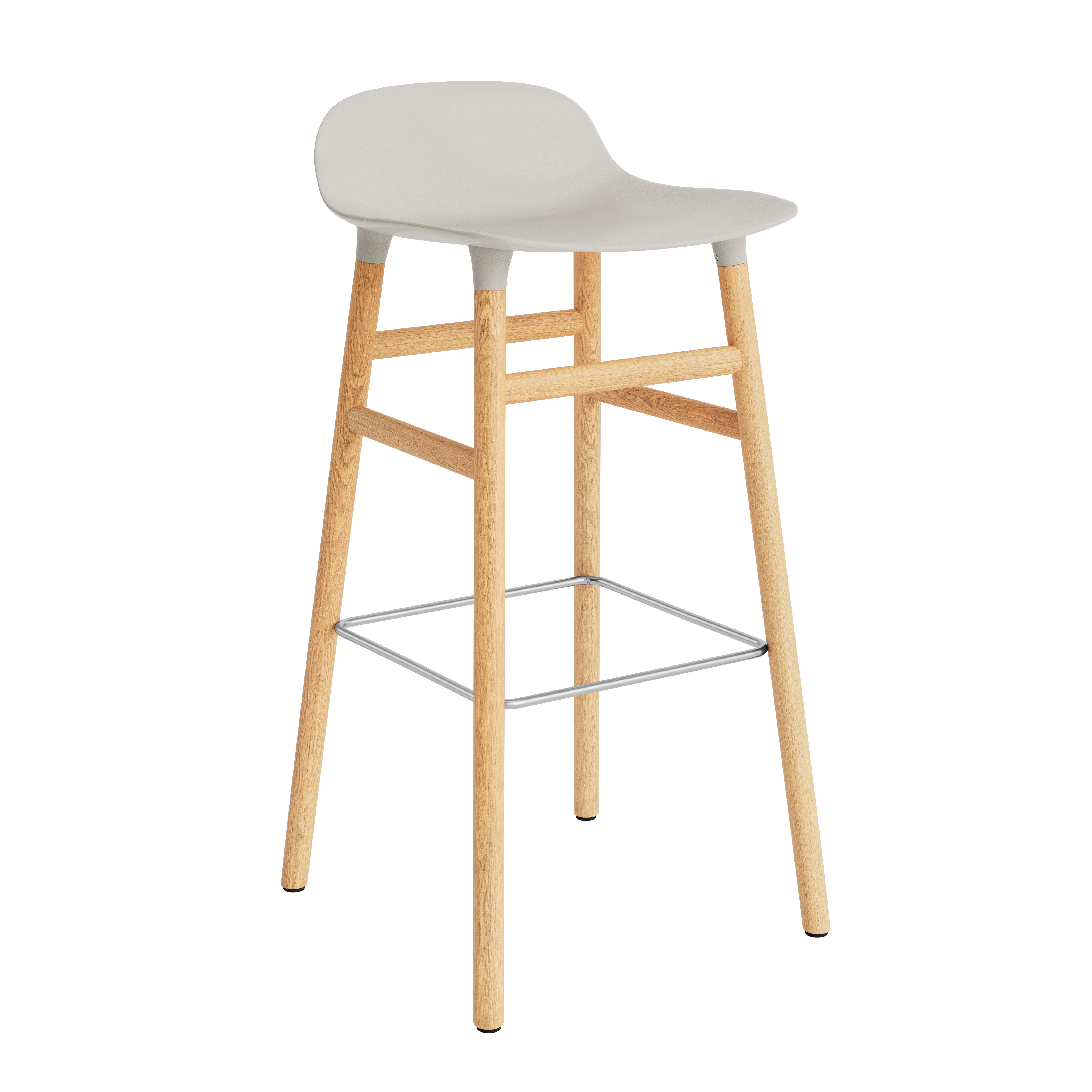 Hocker of light gray forms with an oak base