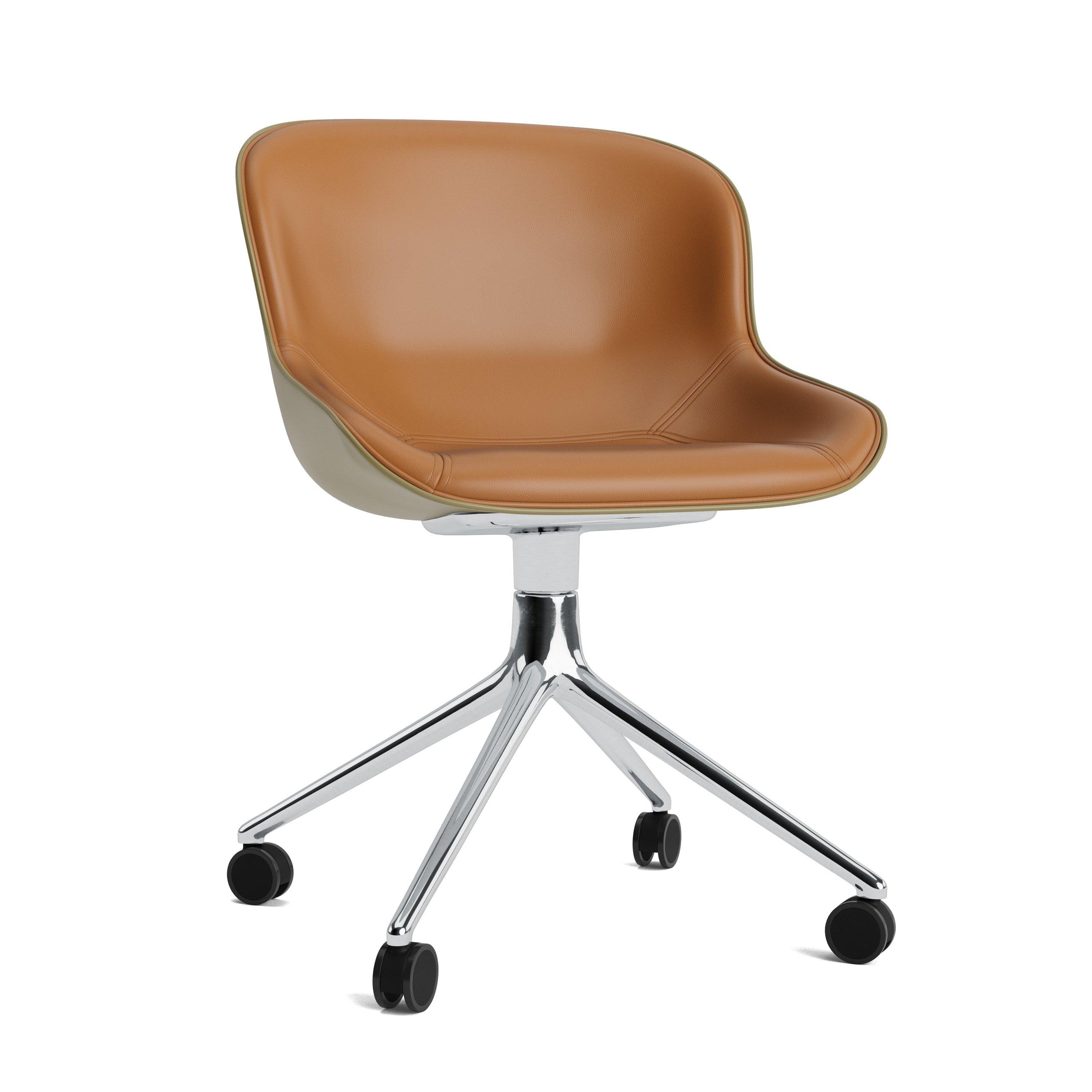 Polsterer Bürostuhl Hyg 4W Olive mit einer Aluminiumbasis