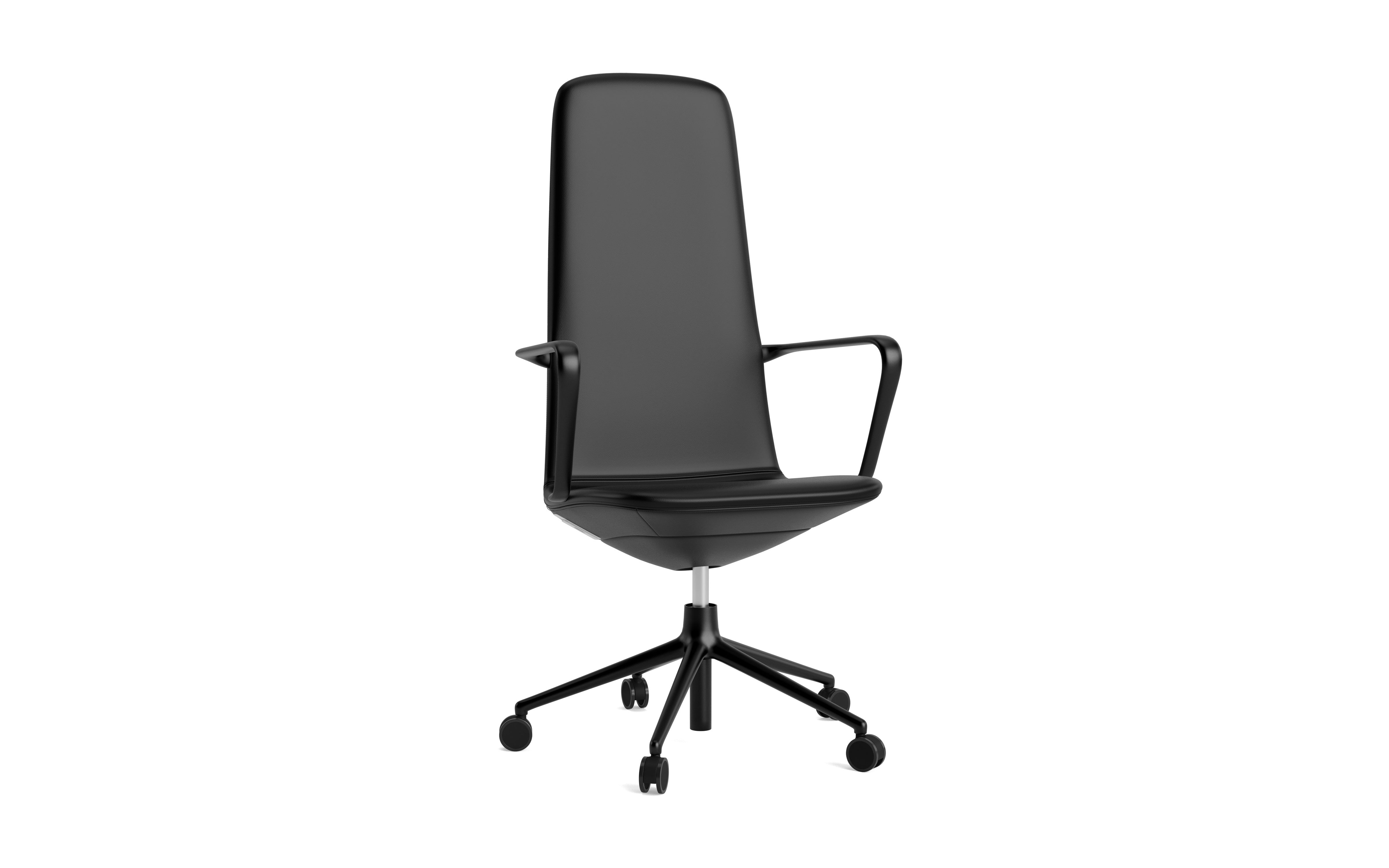 Upholstered office chair with off High 5W armrests with a black base