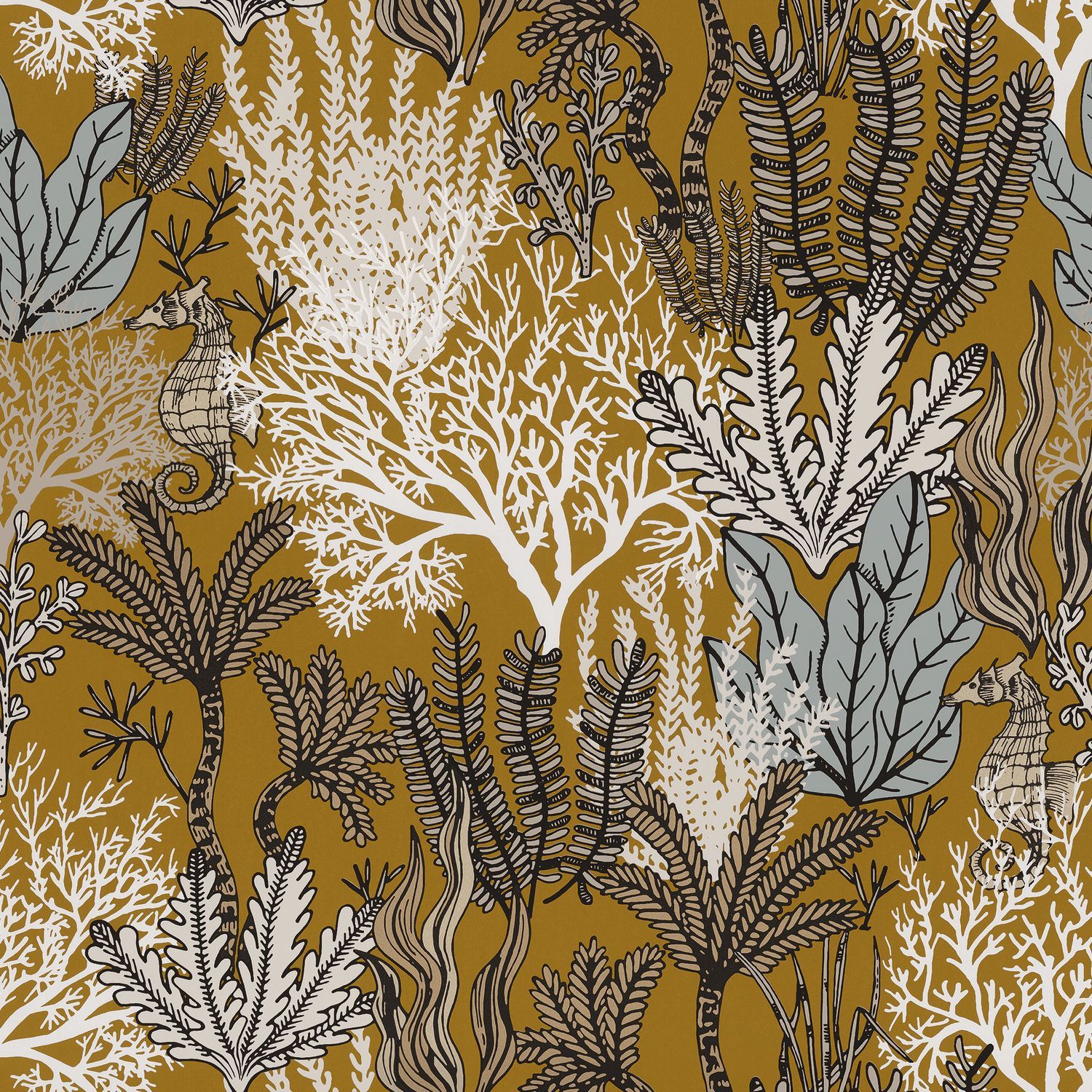 Seaweed Pattern Wallpaper POSIDONIE - MUSTARD