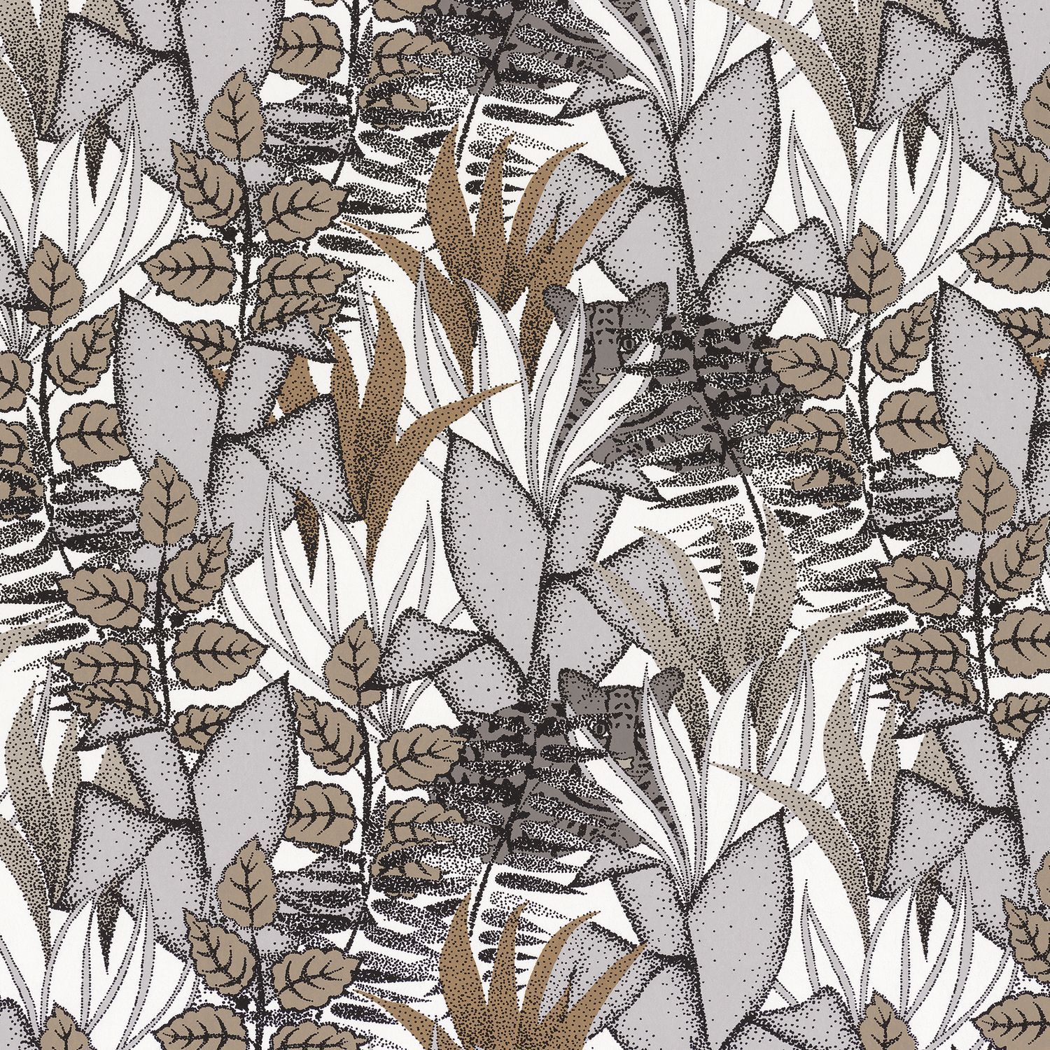 Structural wallpaper with jungle plant motif TIGRIS - WHITE/GRAY white with gray