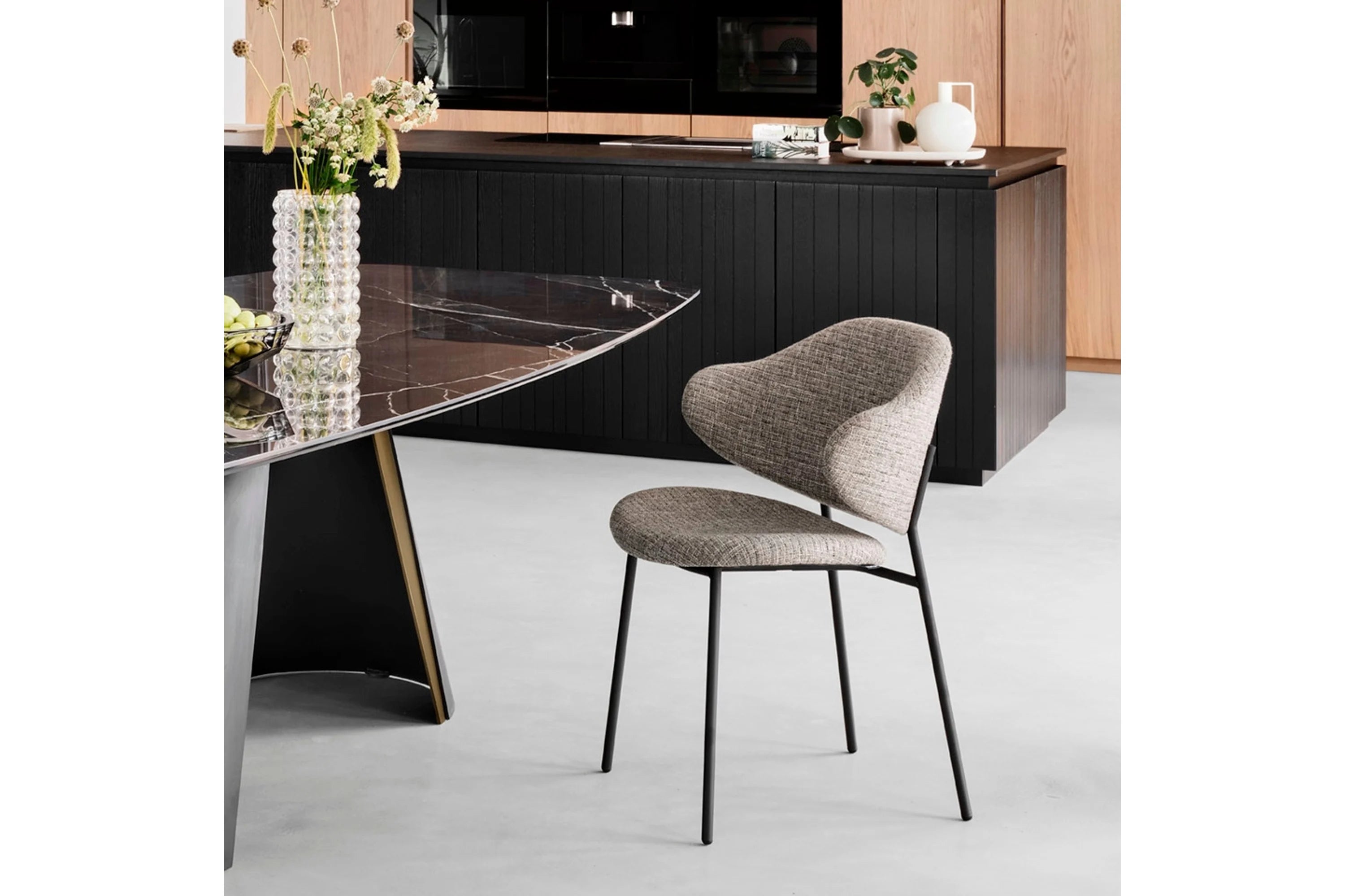 HOLLY upholstered chair with walnut base