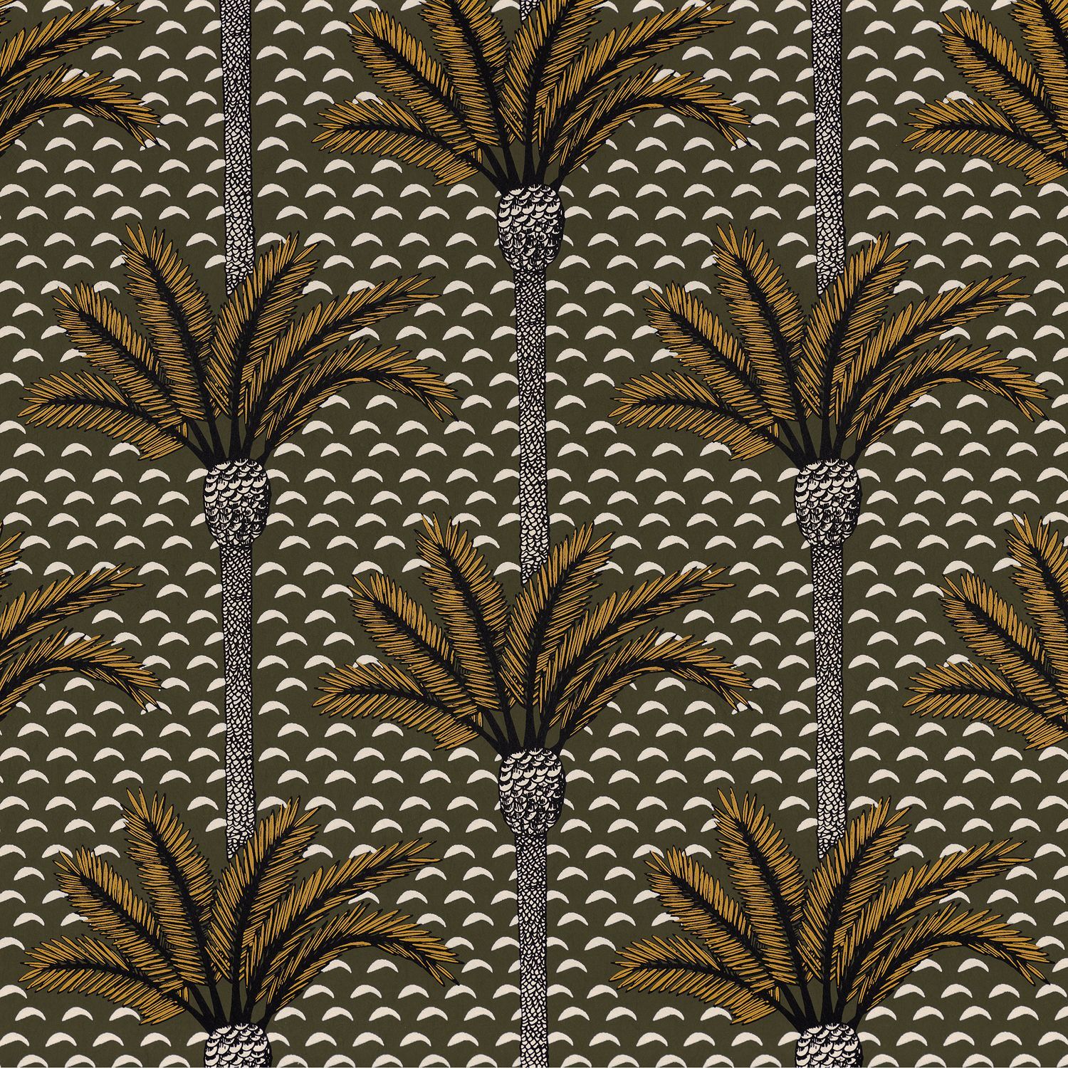 Structural wallpaper with a plant motif in palm trees ATLAS - KAKI khaki