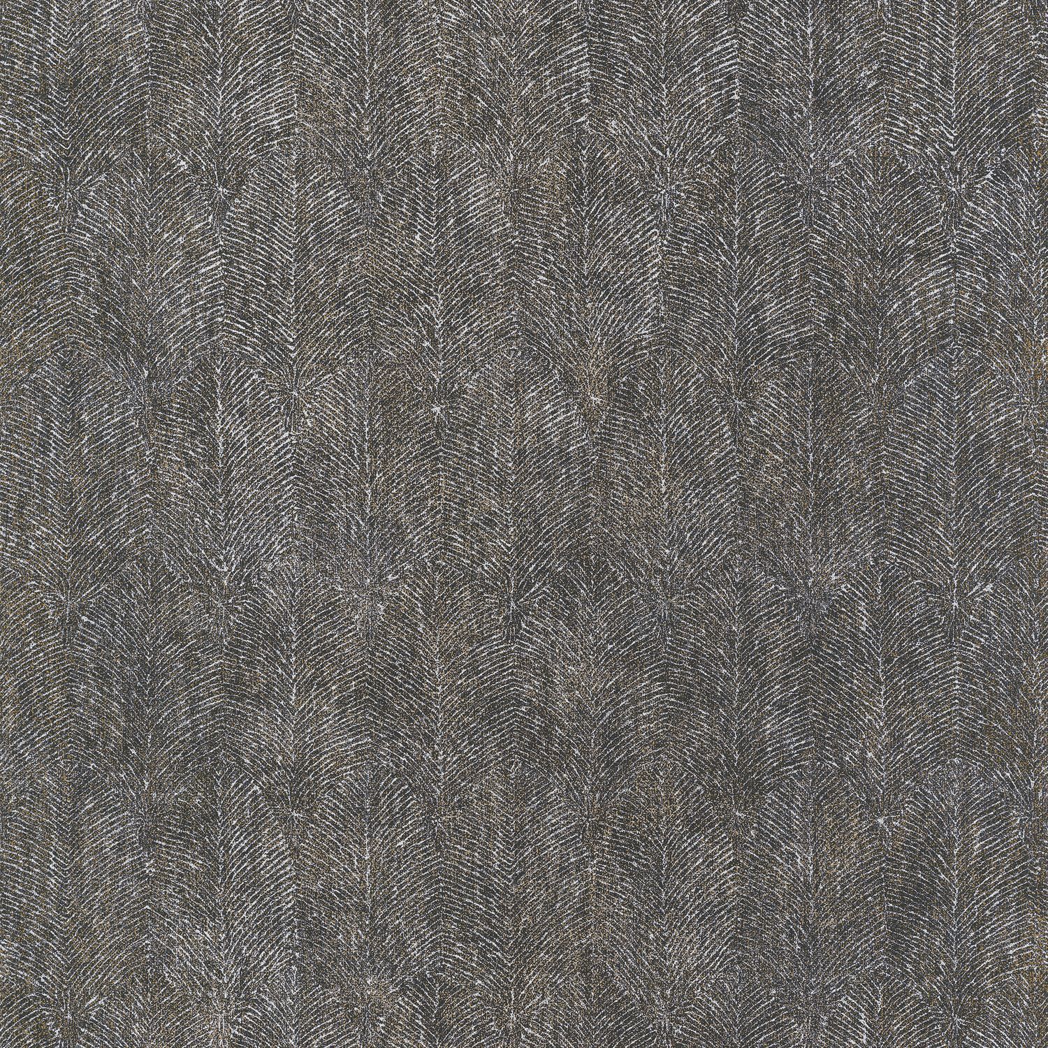 Structural wallpaper with a plant leaf motif ISABELLINE - NOIR dark brown