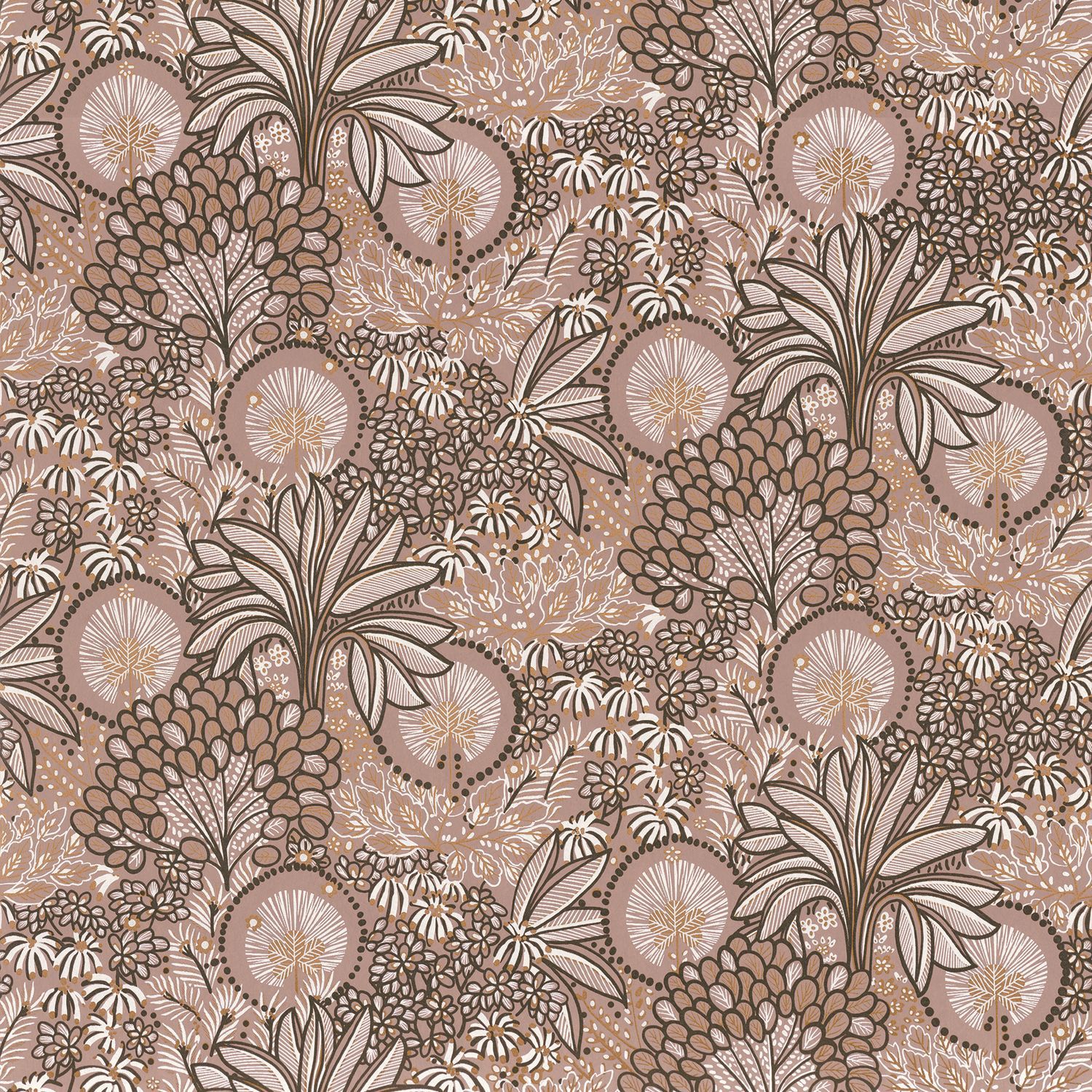 PERSEE Floral Pattern Wallpaper - VIEUX ROSE Dusty Pink